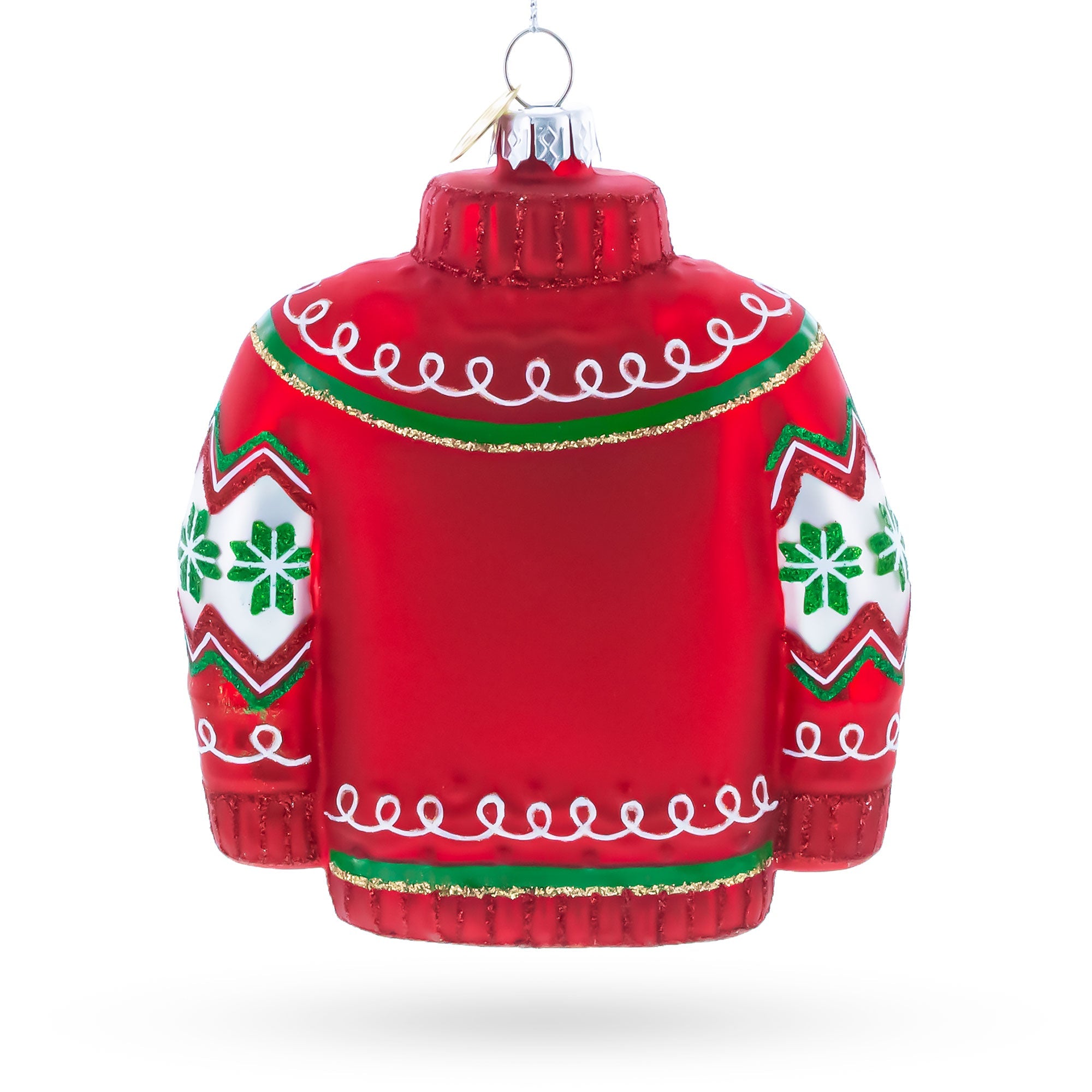 Holiday Knit Sweater with Snowflake Pattern Glass Christmas Ornament