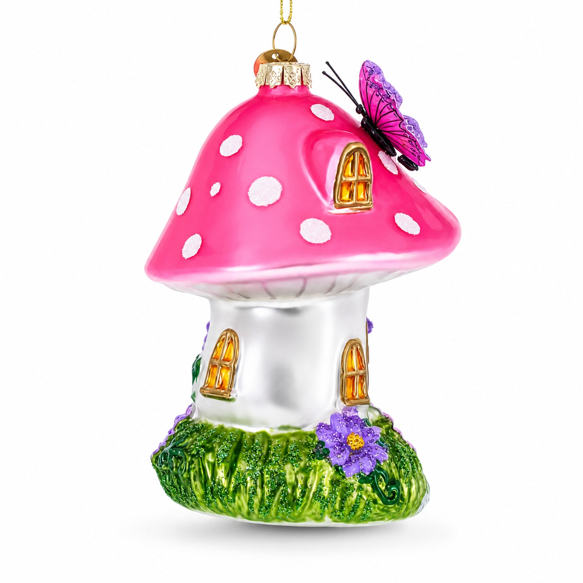 Fairy Mushroom House Glass Christmas Ornament