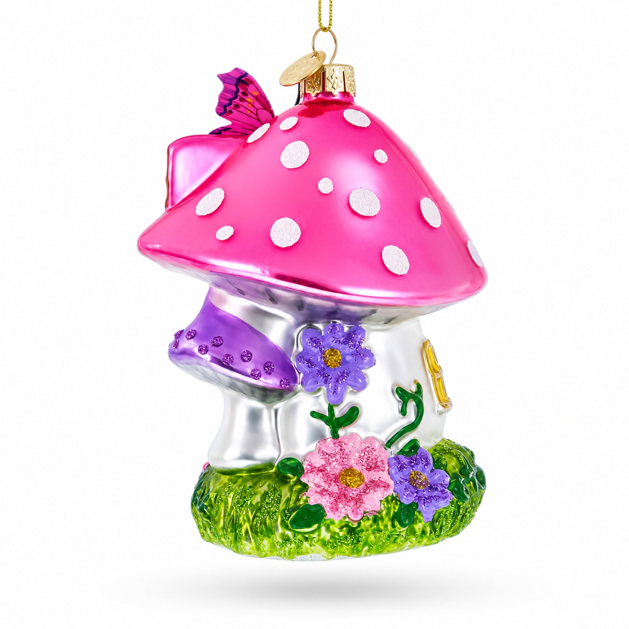 Fairy Mushroom House Glass Christmas Ornament