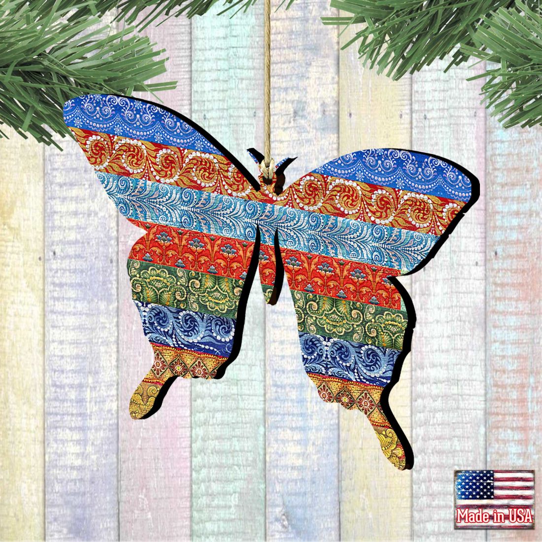 Quilted Butterfly Wooden Ornaments by G. DeBrekht - Easter Spring Decor - 8198718