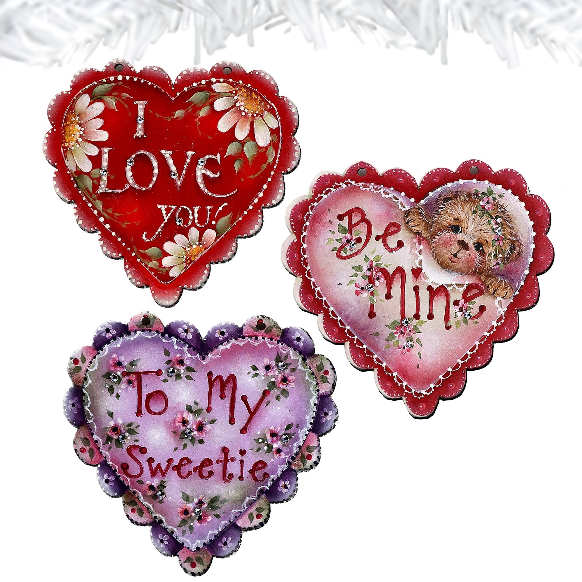Heart of Love Clip-On Eco Wood Decorative Ornaments Set of 3 by Jamie Mills-Price - Love Kids Family Decor - 8091054C-MP-S3