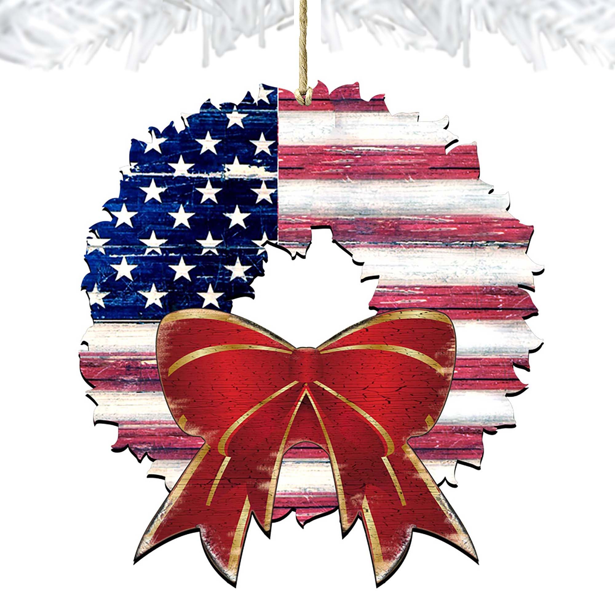 American Flag Wreath Wooden Ornaments by G. DeBrekht - American Christmas Decor - 8185302
