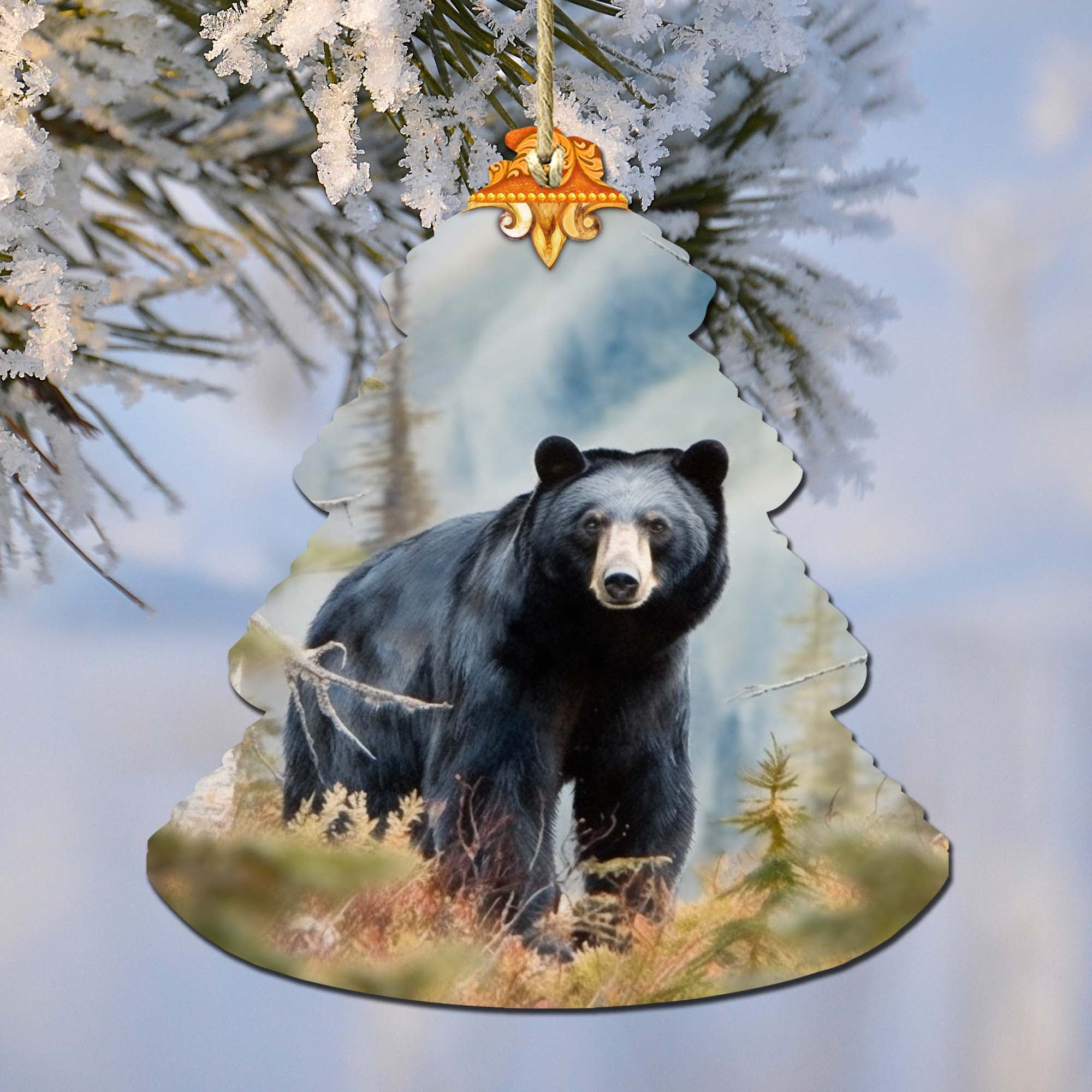 Alaskan Black Bear Tree Wooden Ornaments by G.Debrekht - Wildlife Holiday Decor - 870008