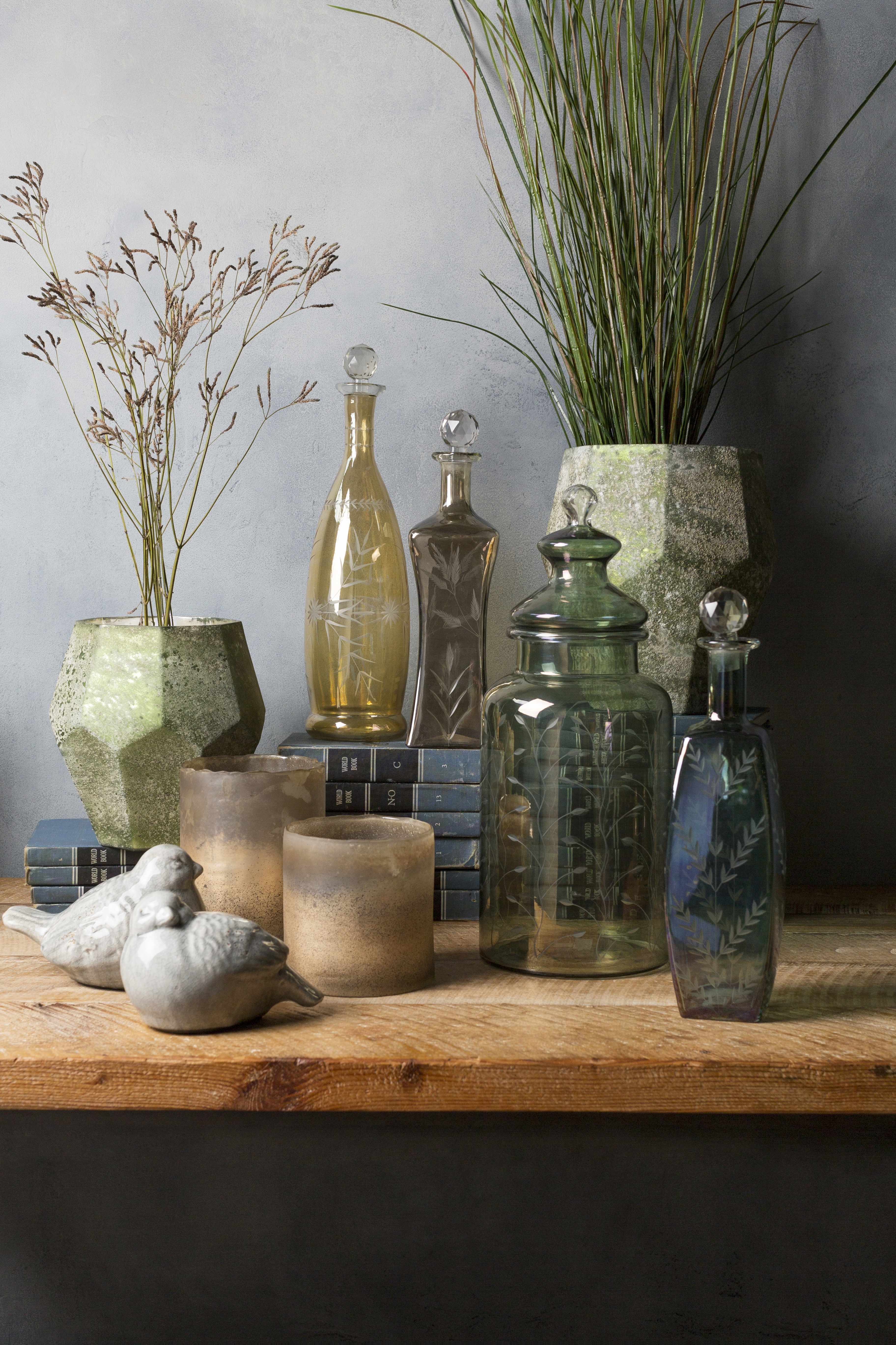 Stewartville Green Etched Glass Jar