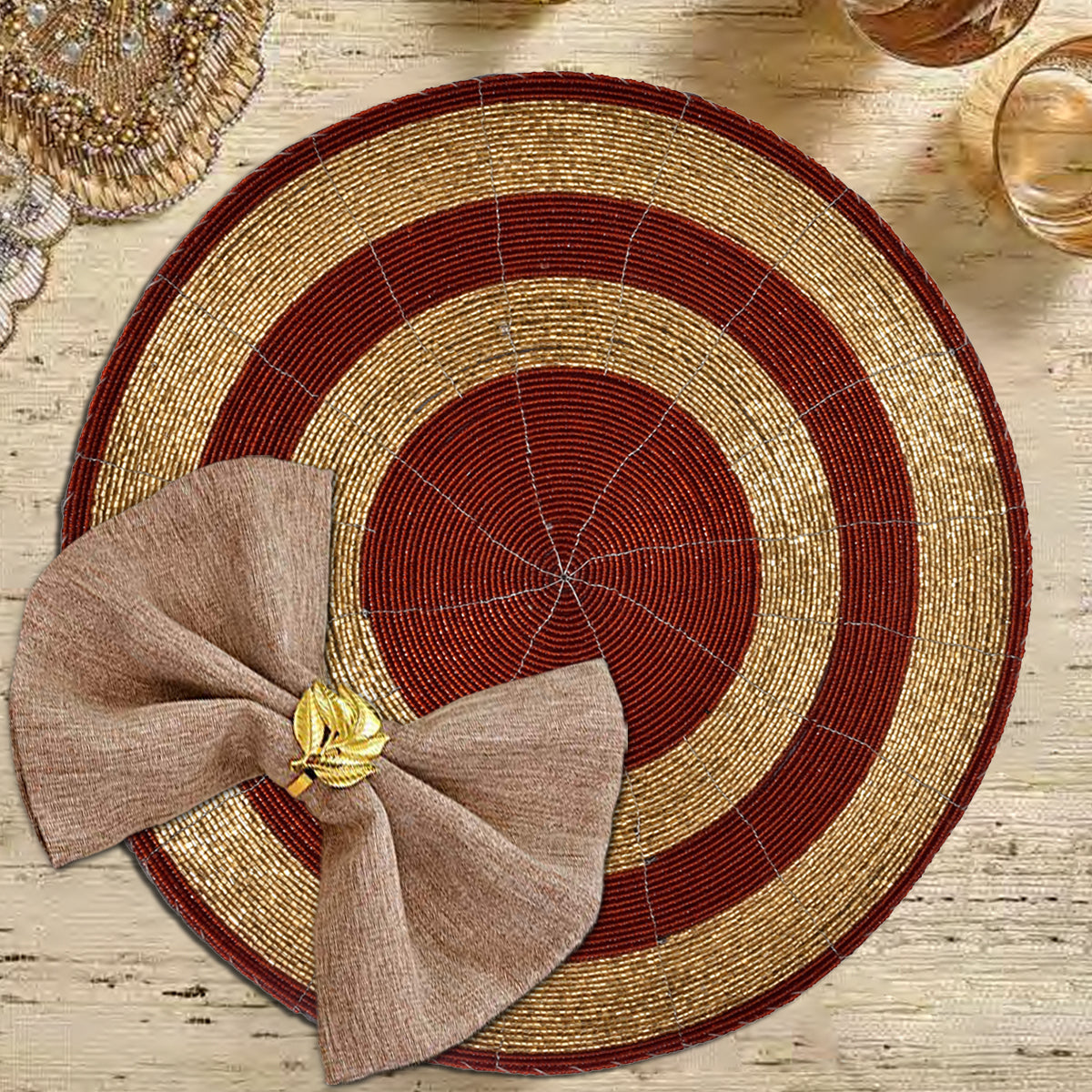 Aidden Bloom – Beaded Placemats, The Aidden Collection Artistic Decorative Dining Table Décor 14 inch