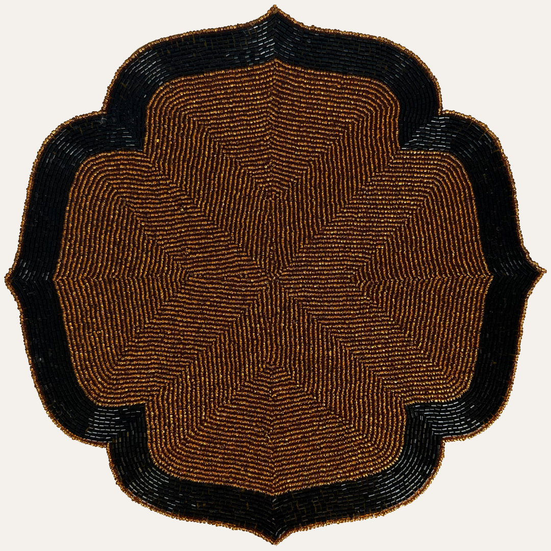 Chestnut Shadow – Beaded Placemats in Dark Brown and Black Artistic Heat-Resistant Dining Table Décor 14 inch