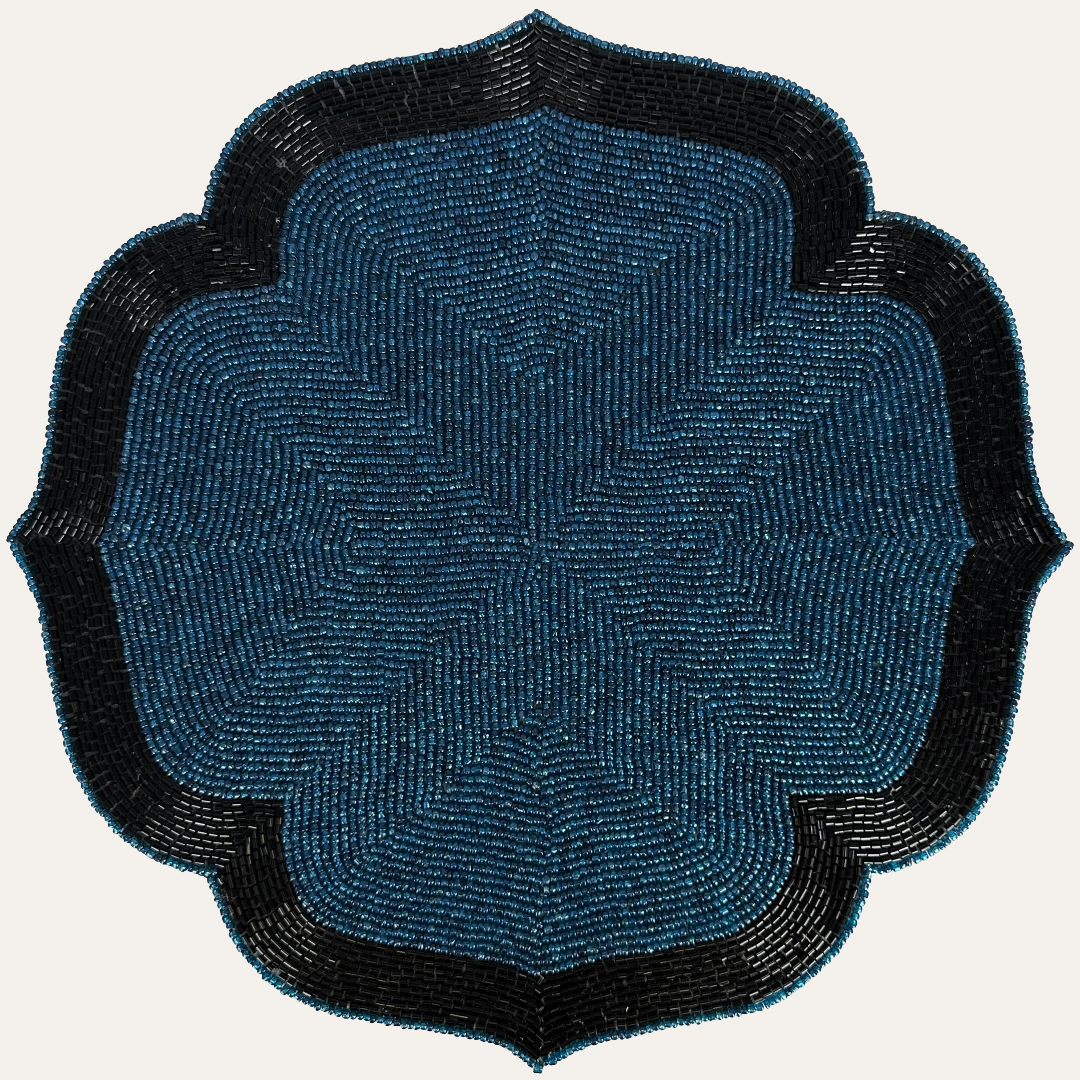 Teal Eclipse – Beaded Placemats in Teal and Black Elegant Heat Resistant Dining Table Décor 14 inch