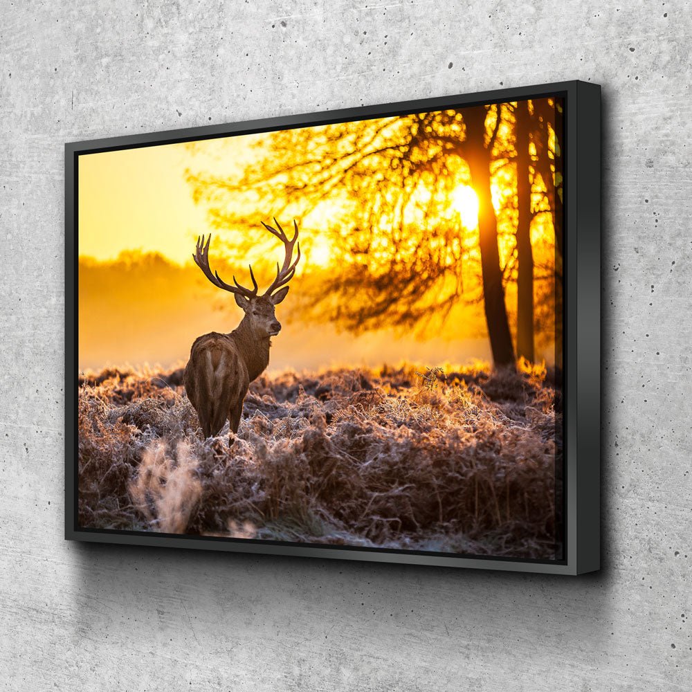 Deer Canvas Wall Art, Big Buck Sunset Hunting Decor