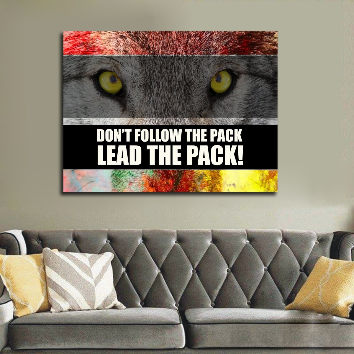 Don't Follow The Pack Lead The Pack! Framed Canvas Wall Art Motivational Office Art Wolf Art