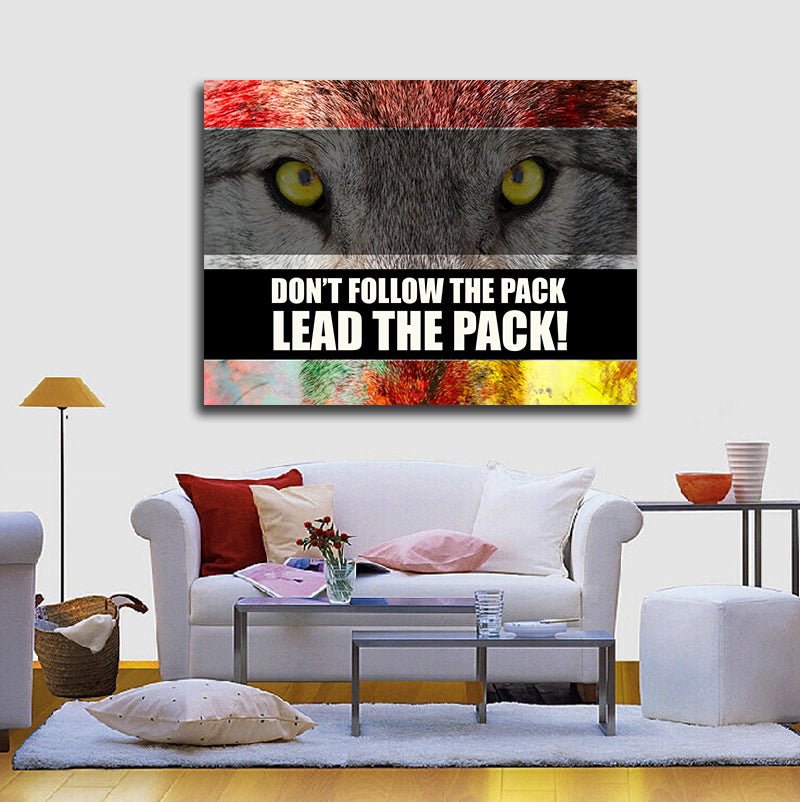 Don't Follow The Pack Lead The Pack! Framed Canvas Wall Art Motivational Office Art Wolf Art