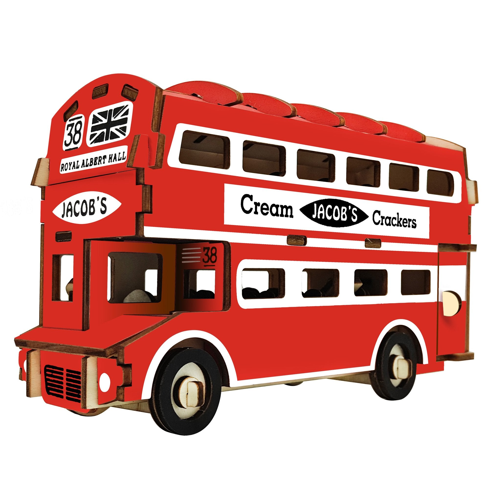 London Double Decker Bus Wooden Model Kit 94 Piece Display