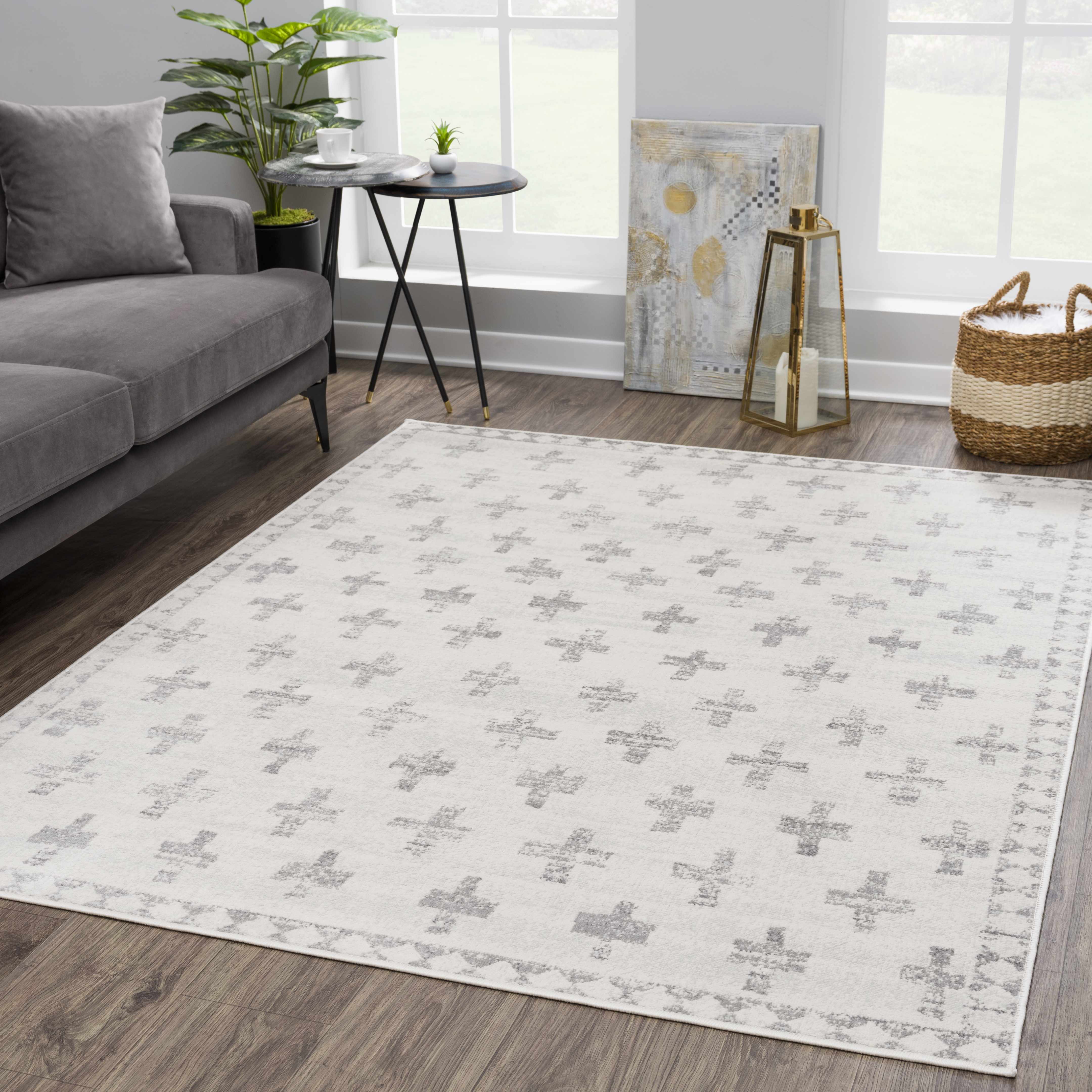 Tigris Swiss Cross Ivory&Gray Area Rug - Clearance