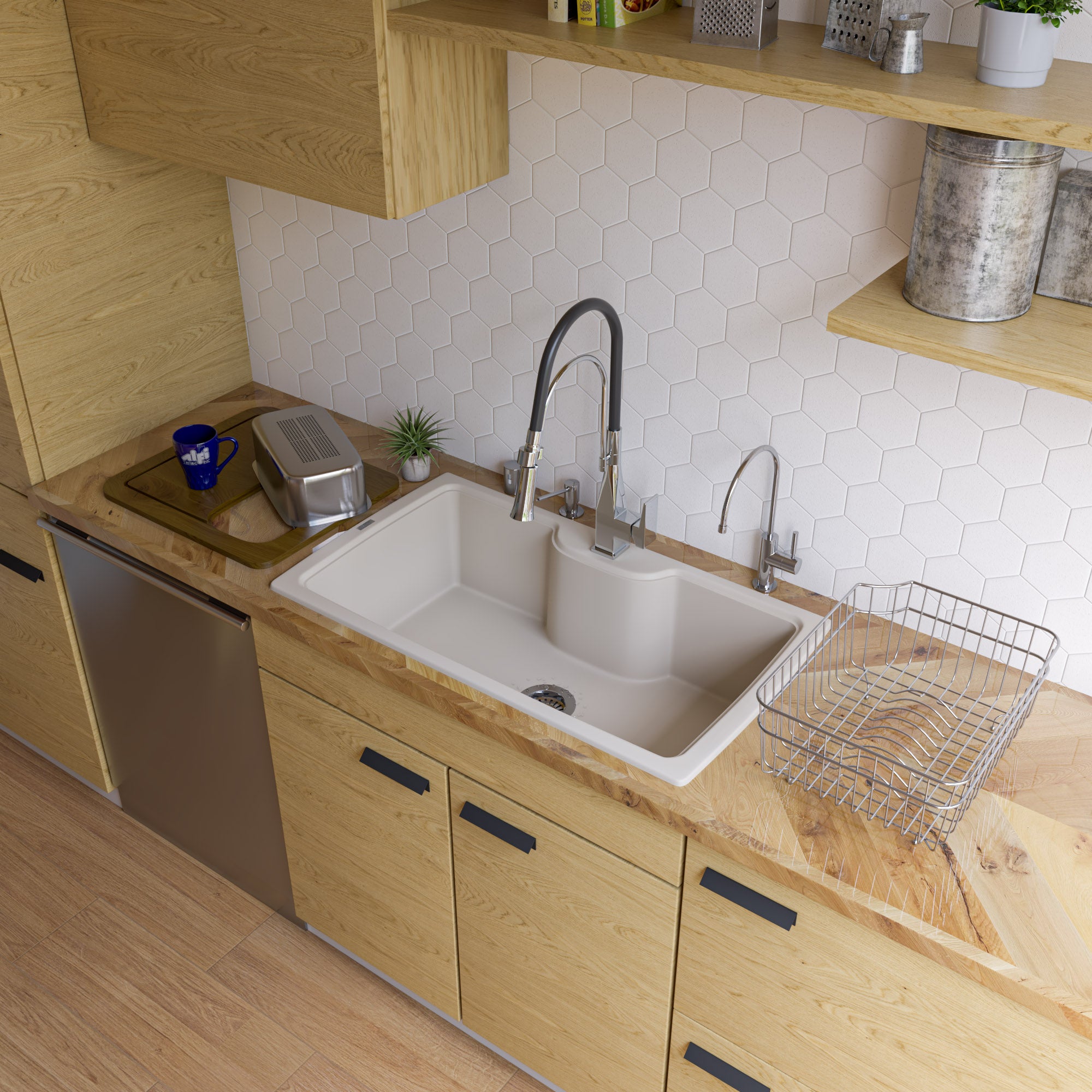 ALFI brand AB3520DI-B Biscuit 35'' Drop-In Single Bowl Granite Composite Kitchen Sink