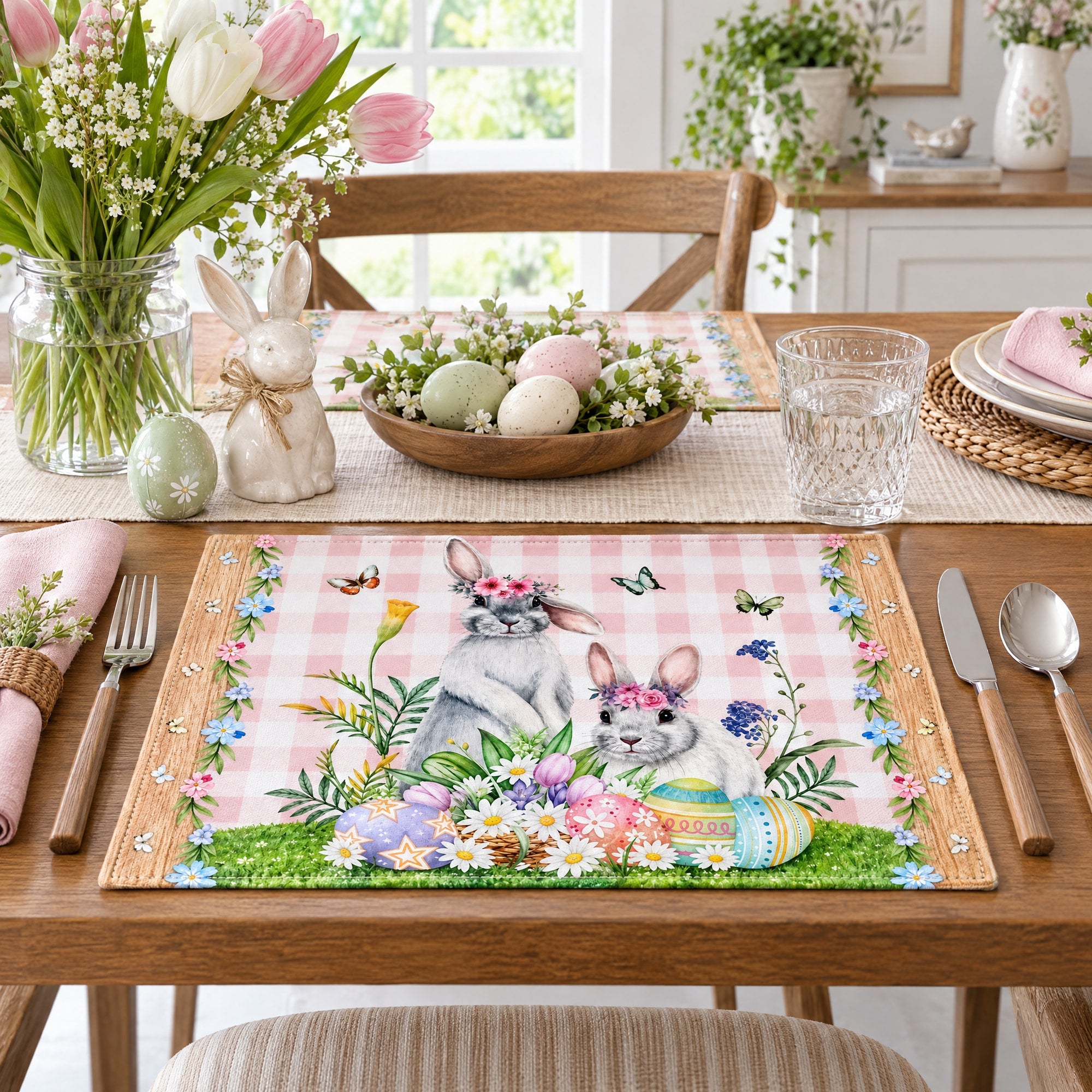 Set of 4 Bunny and Easter Eggs Fabric Placemats