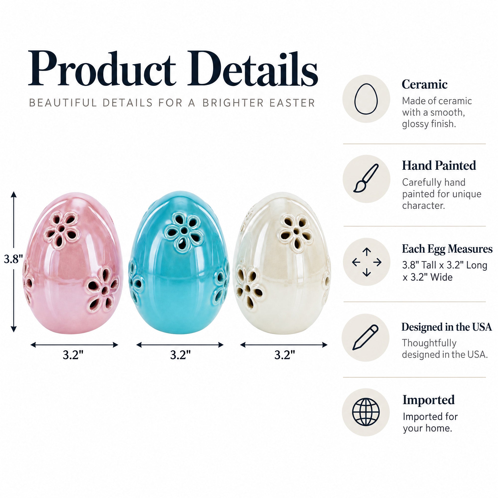 Set of 3 Pearlized Ceramic Easter Egg Lanterns