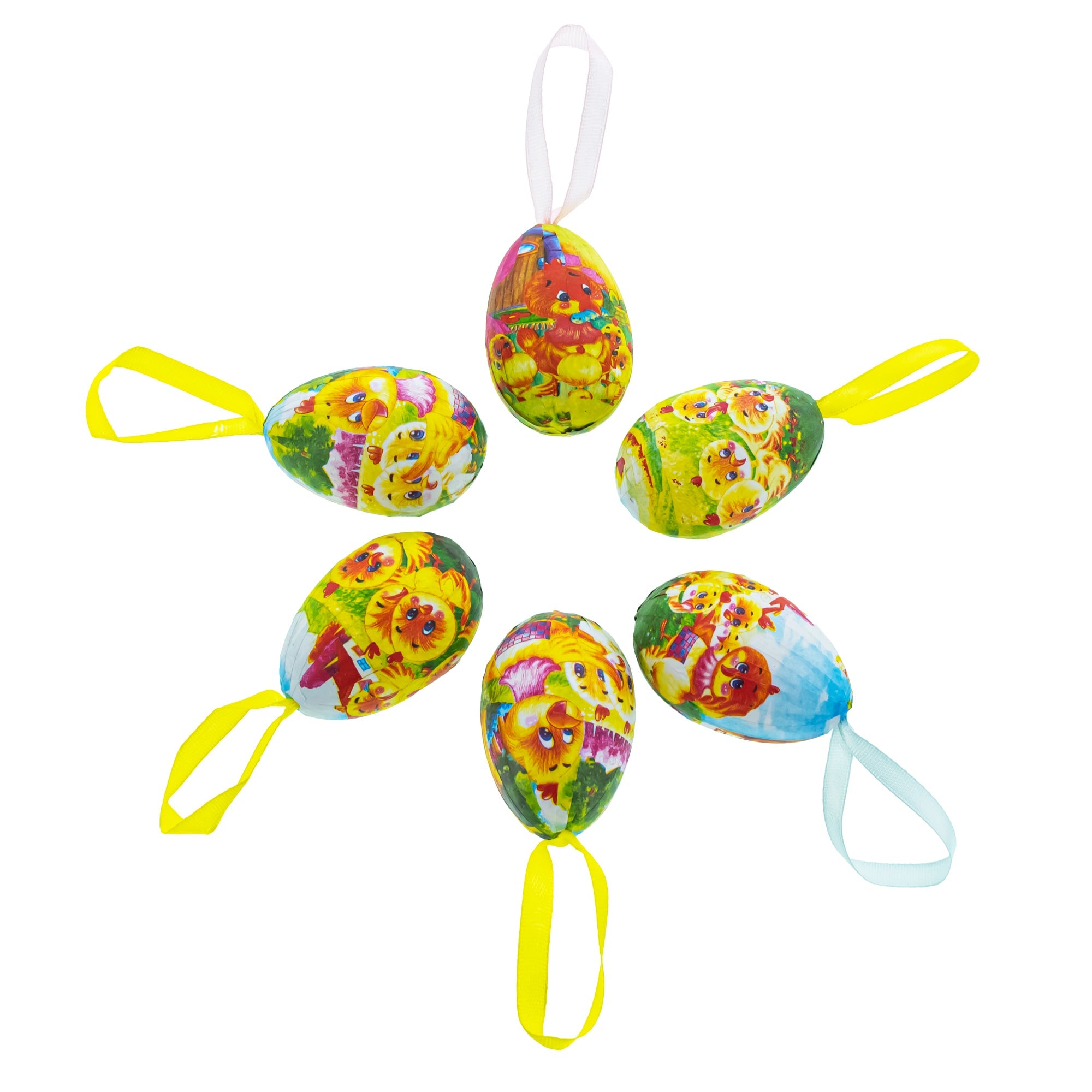Set of 6 Chicks Vintage Style Hanging Easter Egg Ornaments