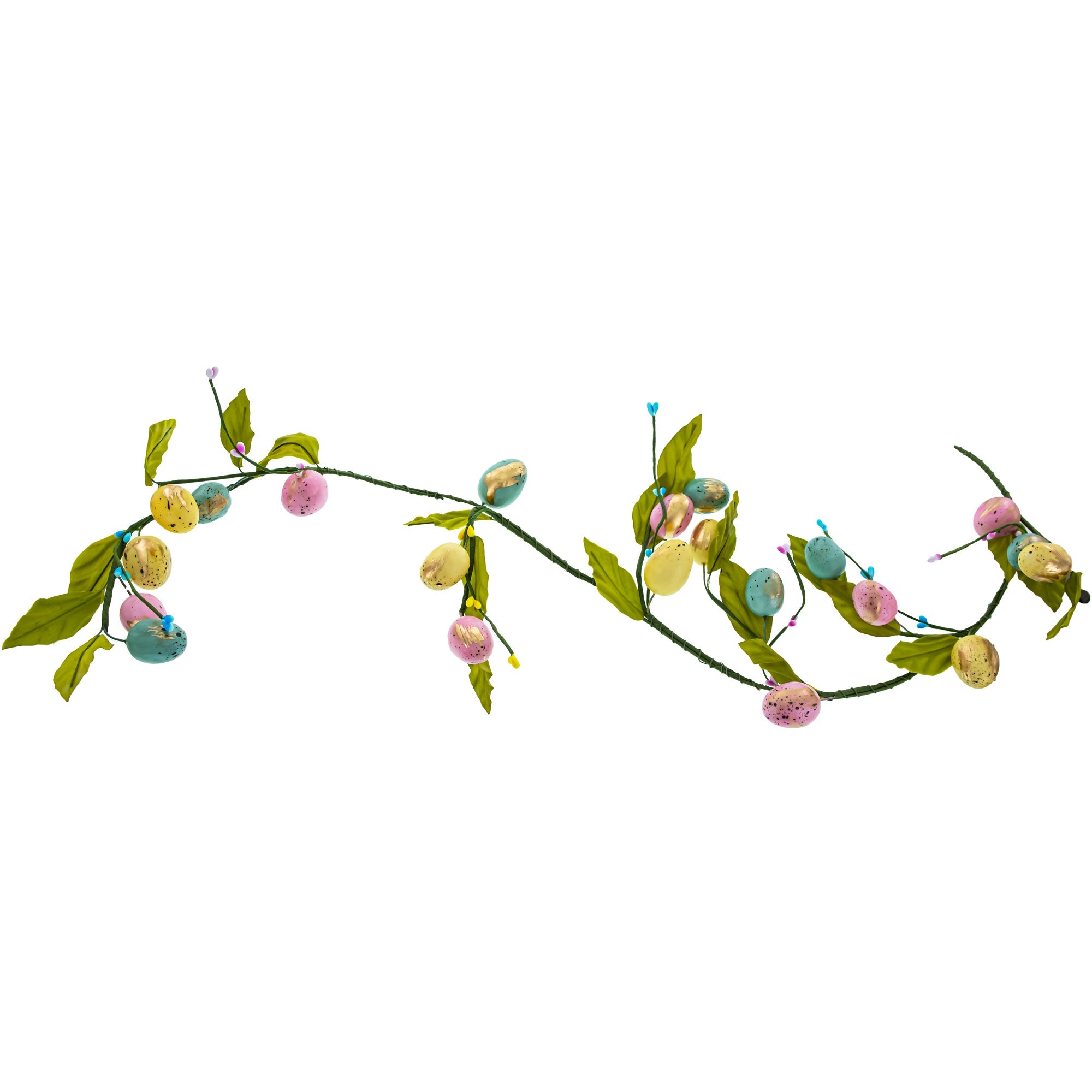 Set of 2 Easter Egg and Leaf Garland With Pastel Speckled Eggs Spring Hanging Decor 6.6 Inches Tall