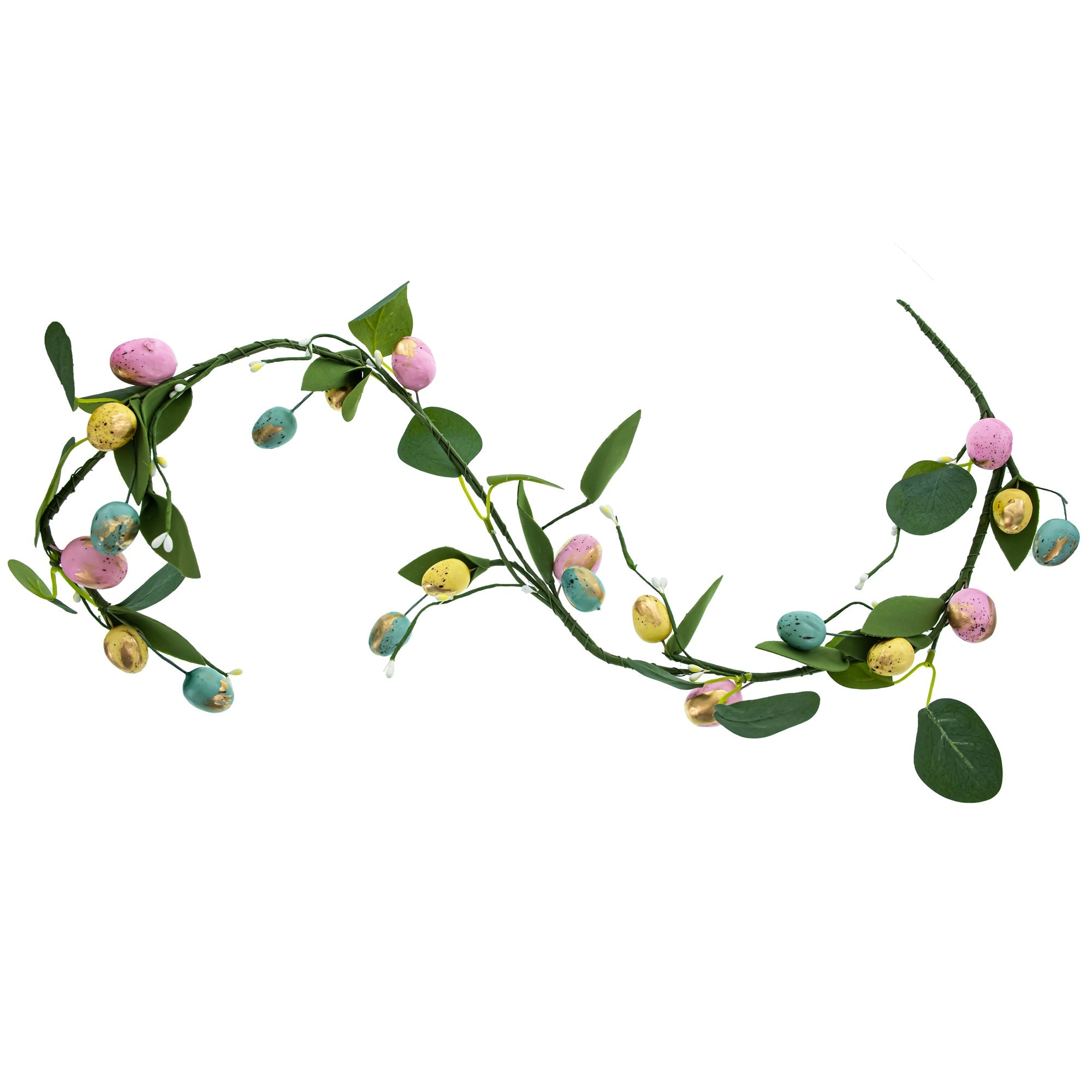 Set of 2 Easter Egg and Leaf Garland With Pastel Speckled Eggs Spring Hanging Decor 6.6 Inches Tall