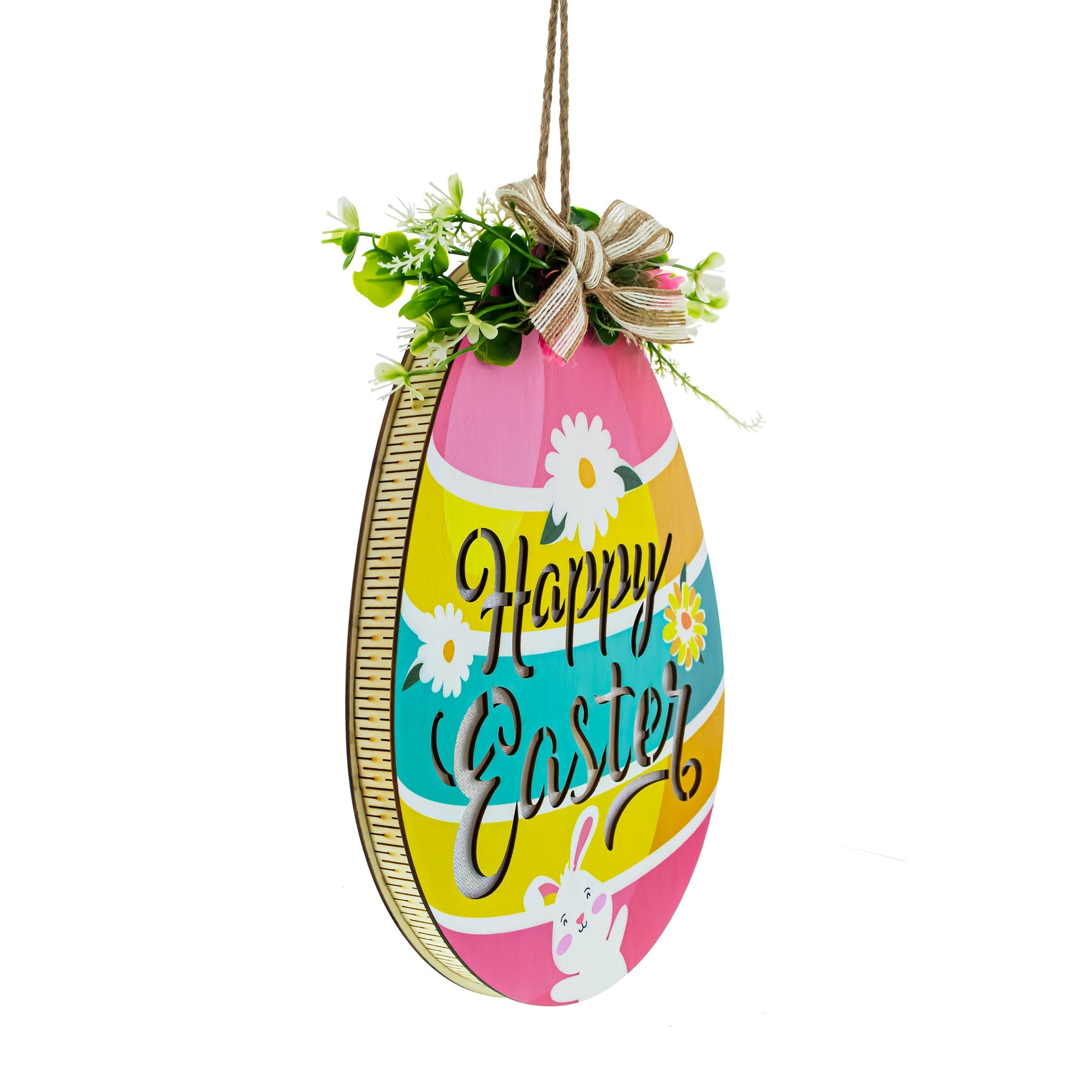 Illuminated LED Wooden Easter Egg Hanging Decor 12.5 Inches Tall