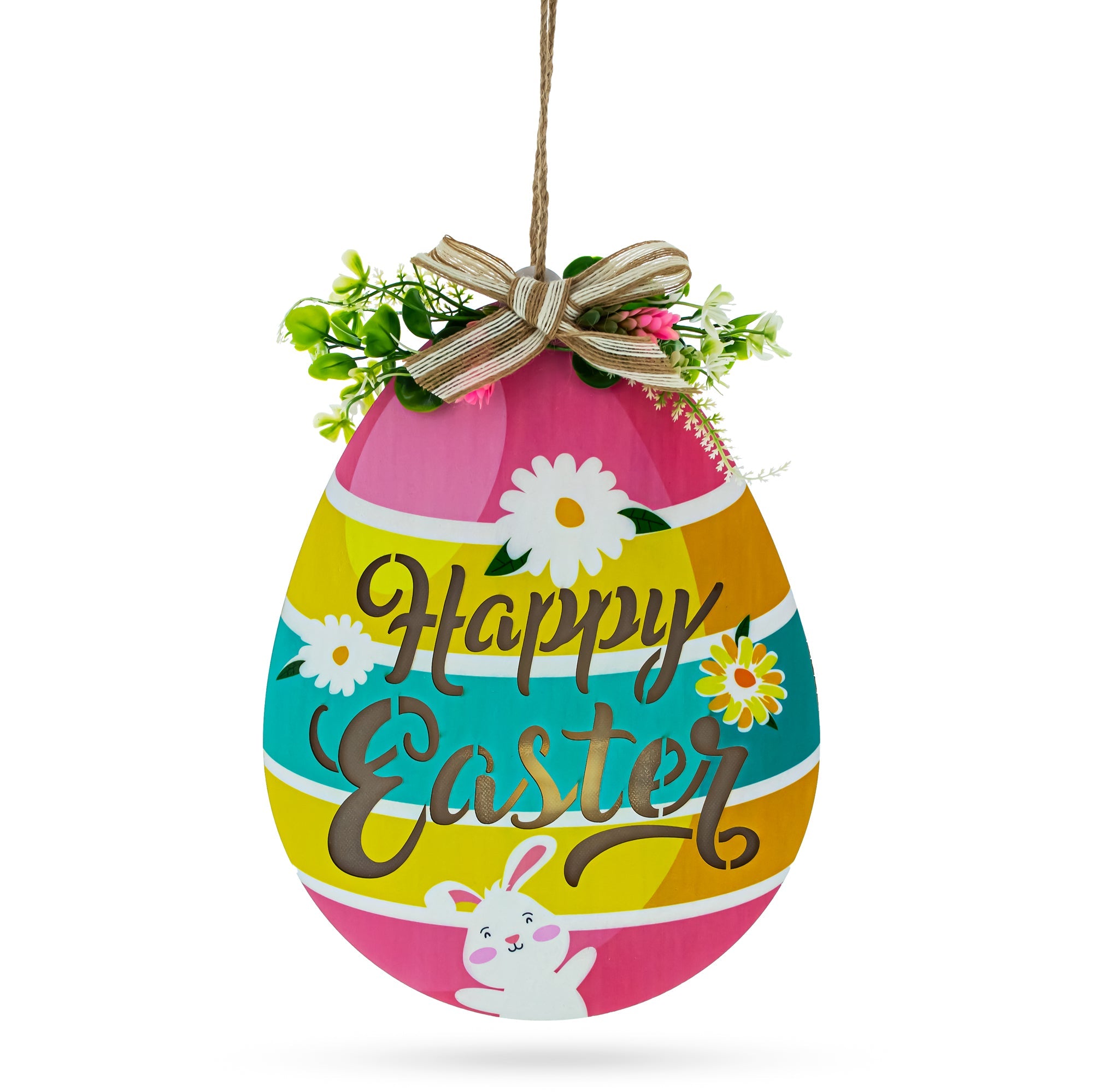 Illuminated LED Wooden Easter Egg Hanging Decor 12.5 Inches Tall
