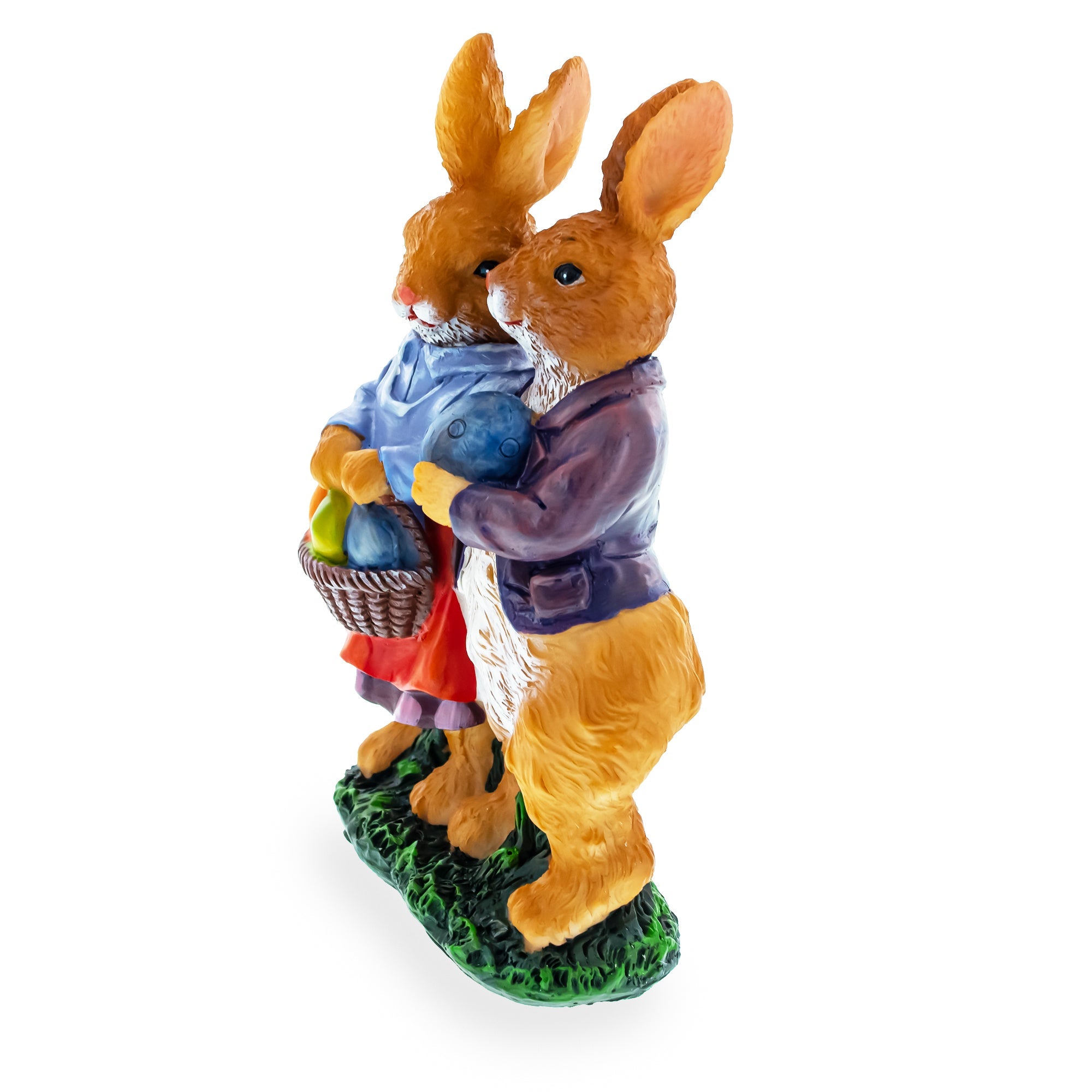 Loving Easter Bunny Pair Figurine With Festive Basket 6.2 Inches Tall