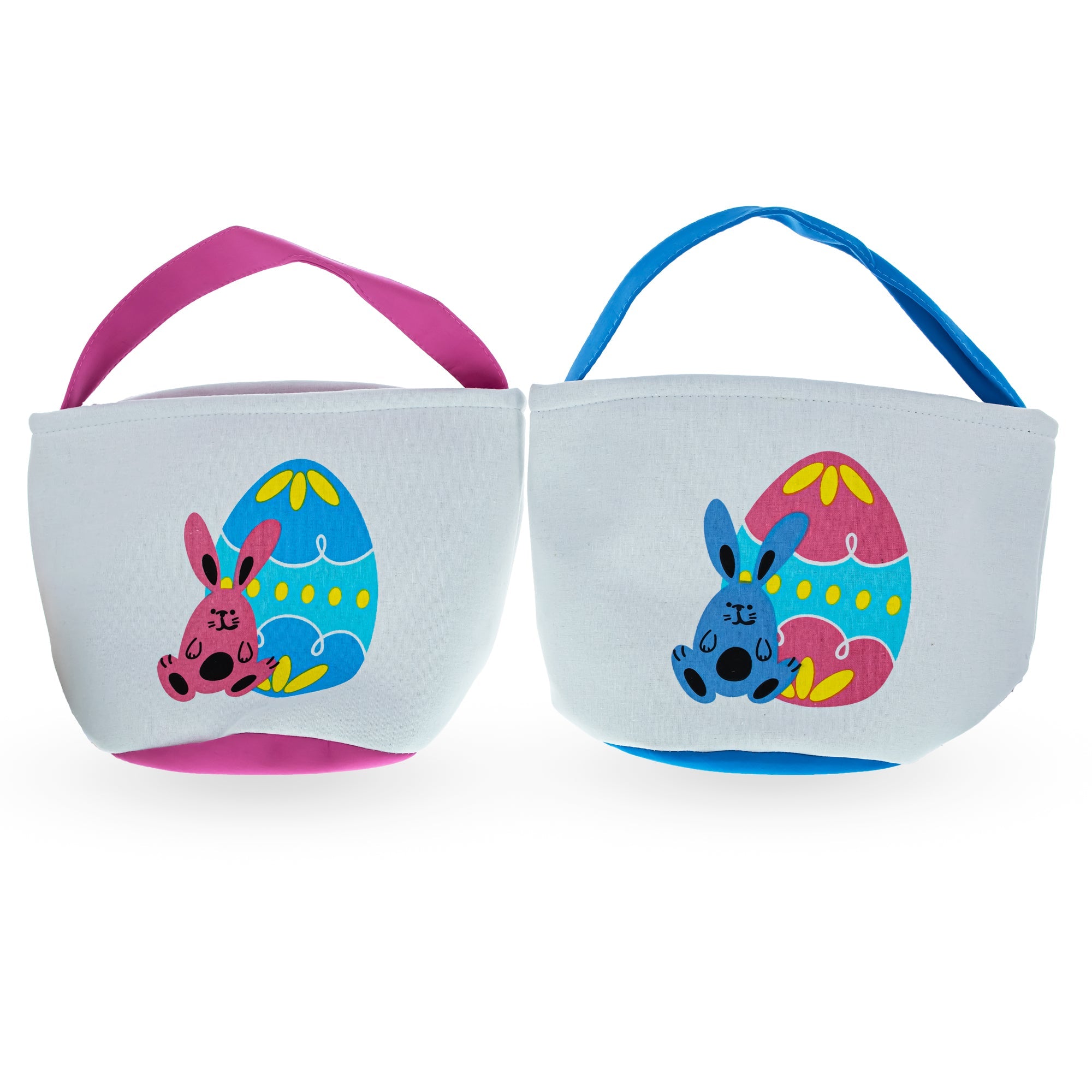 Set of 2 Easter Bunny Tote Bags – Soft Fabric Egg Hunt Baskets Carry Pouches for Kids 9.5 Inches Tall