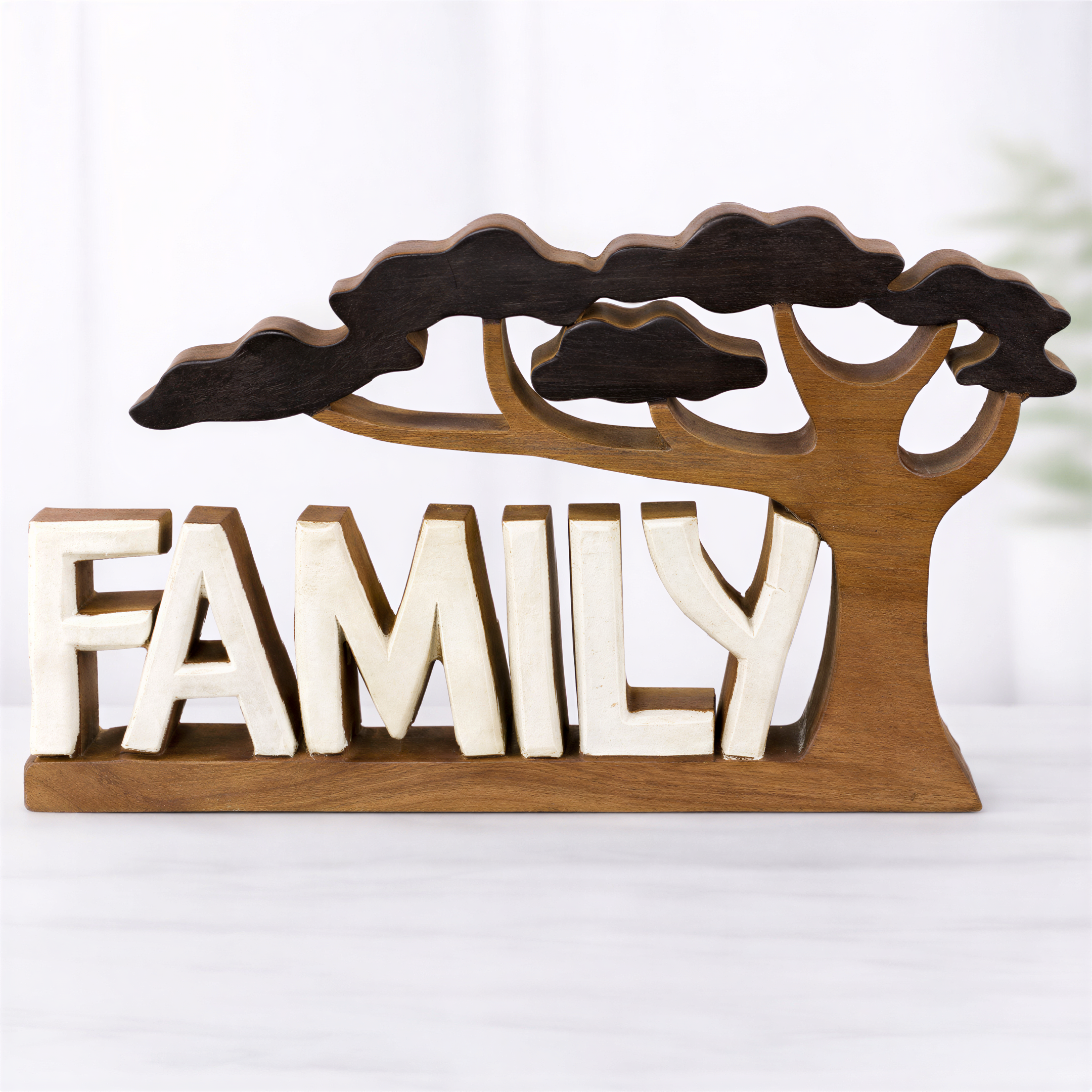 Wooden Family Sculpture – Handmade Acacia Wood Decorative Plaque Gift