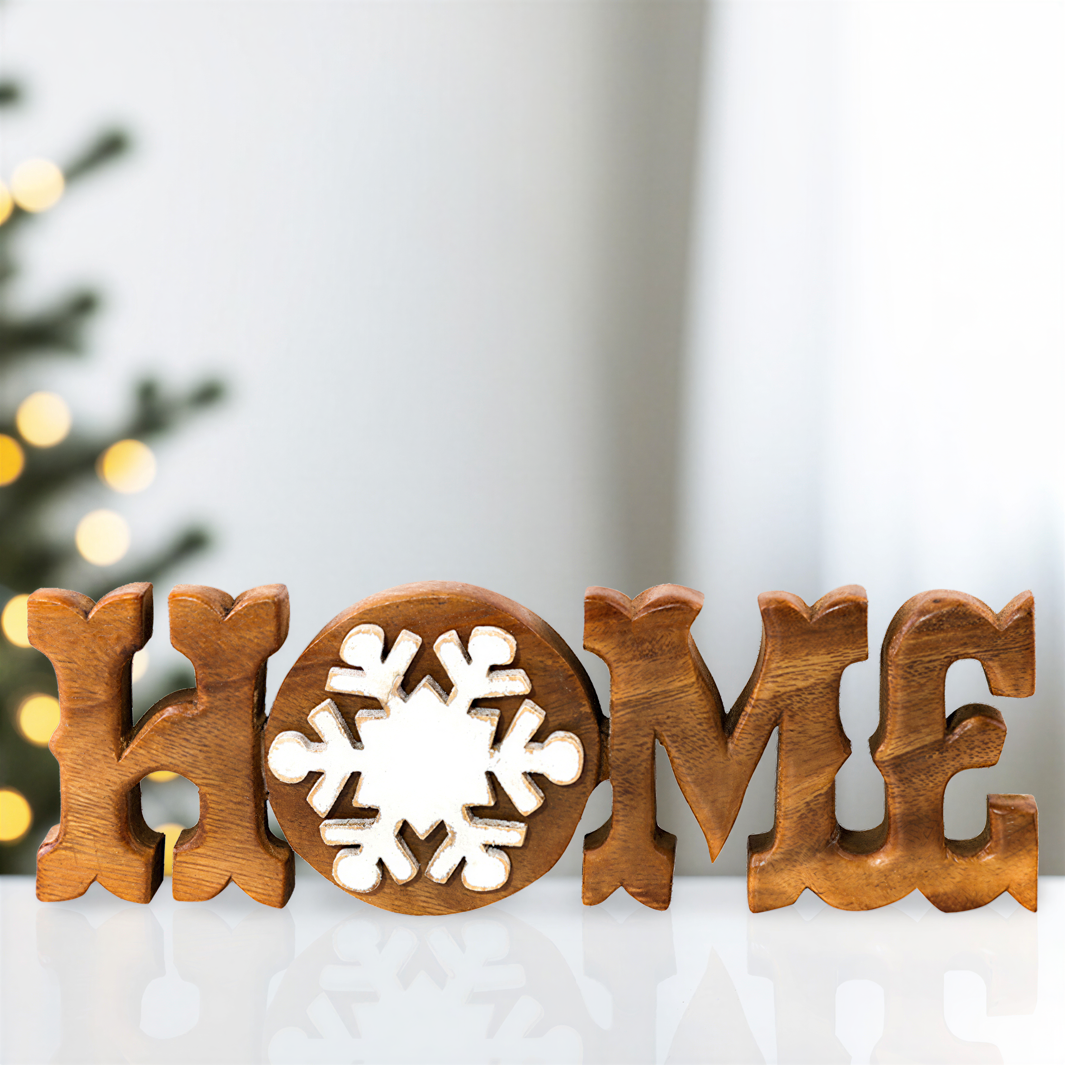 Wooden Home Sculpture – Handmade Acacia Wood Sign | Rustic Wall Hanging Gift