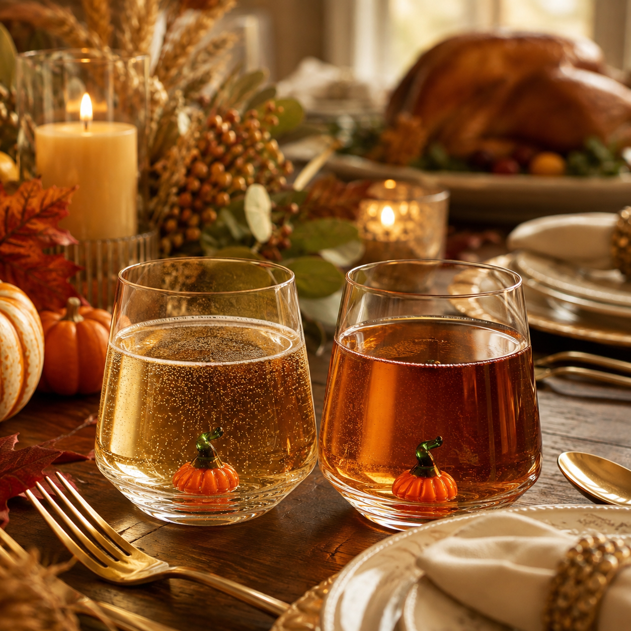 Khen Pumpkin Glass Set Fall Drinkware Decorative - 12oz Clear