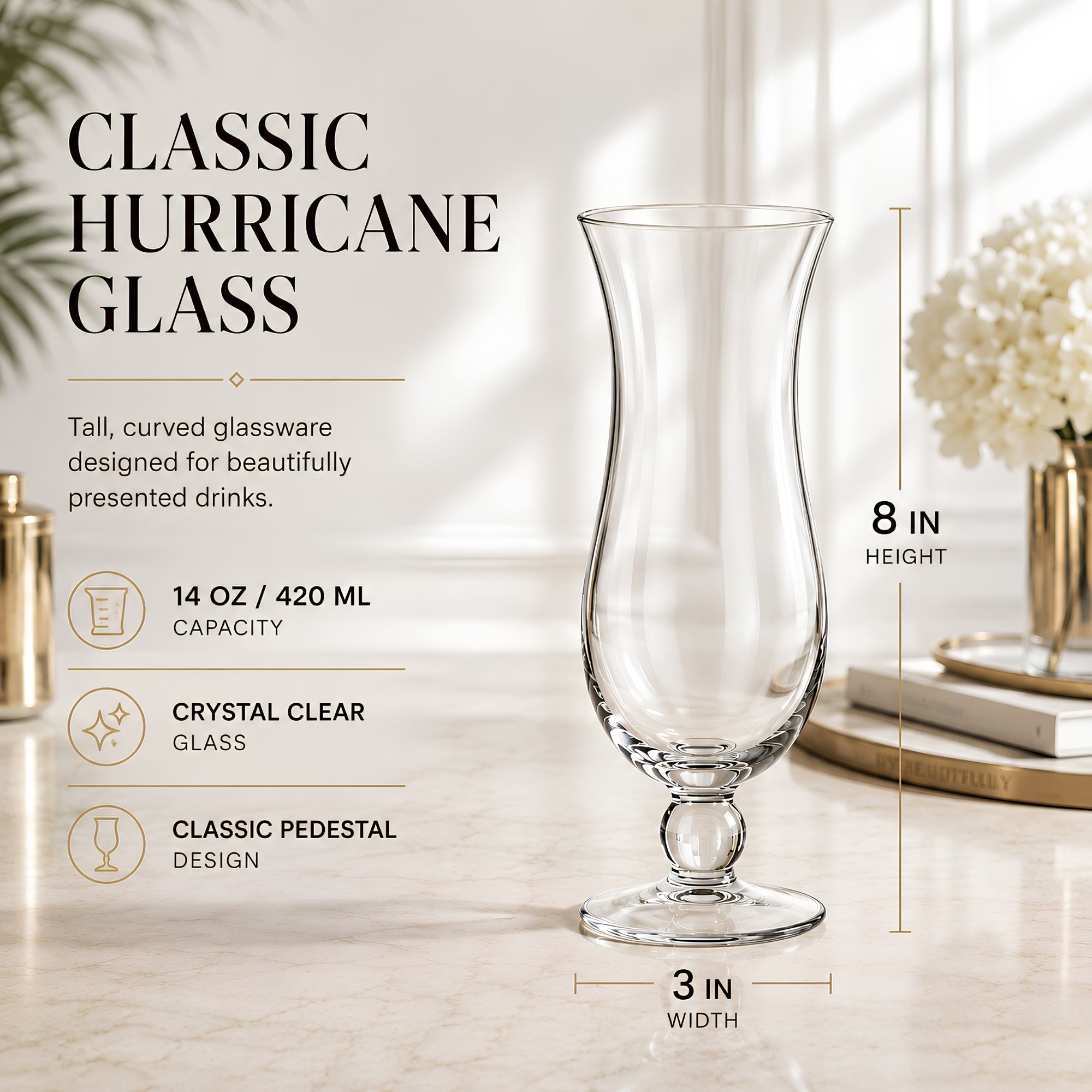 Hurricane Glassware Set of 6, Clear Glass Drinkware