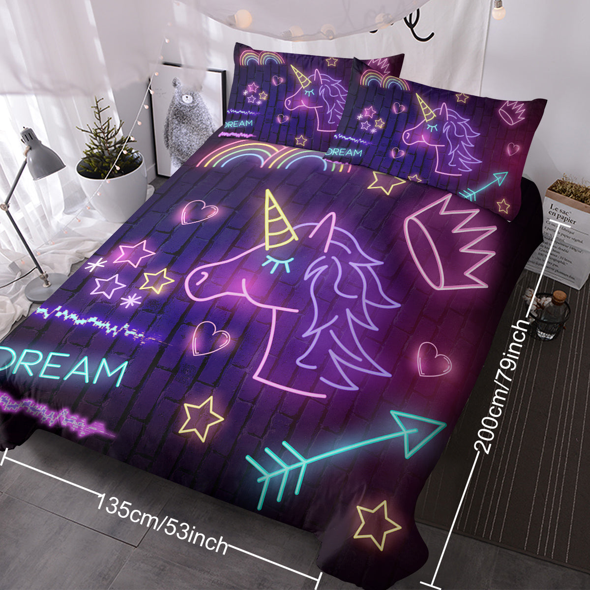 Star Bedding Neon  Pattern 3 Piece Black Duvet Cover Set