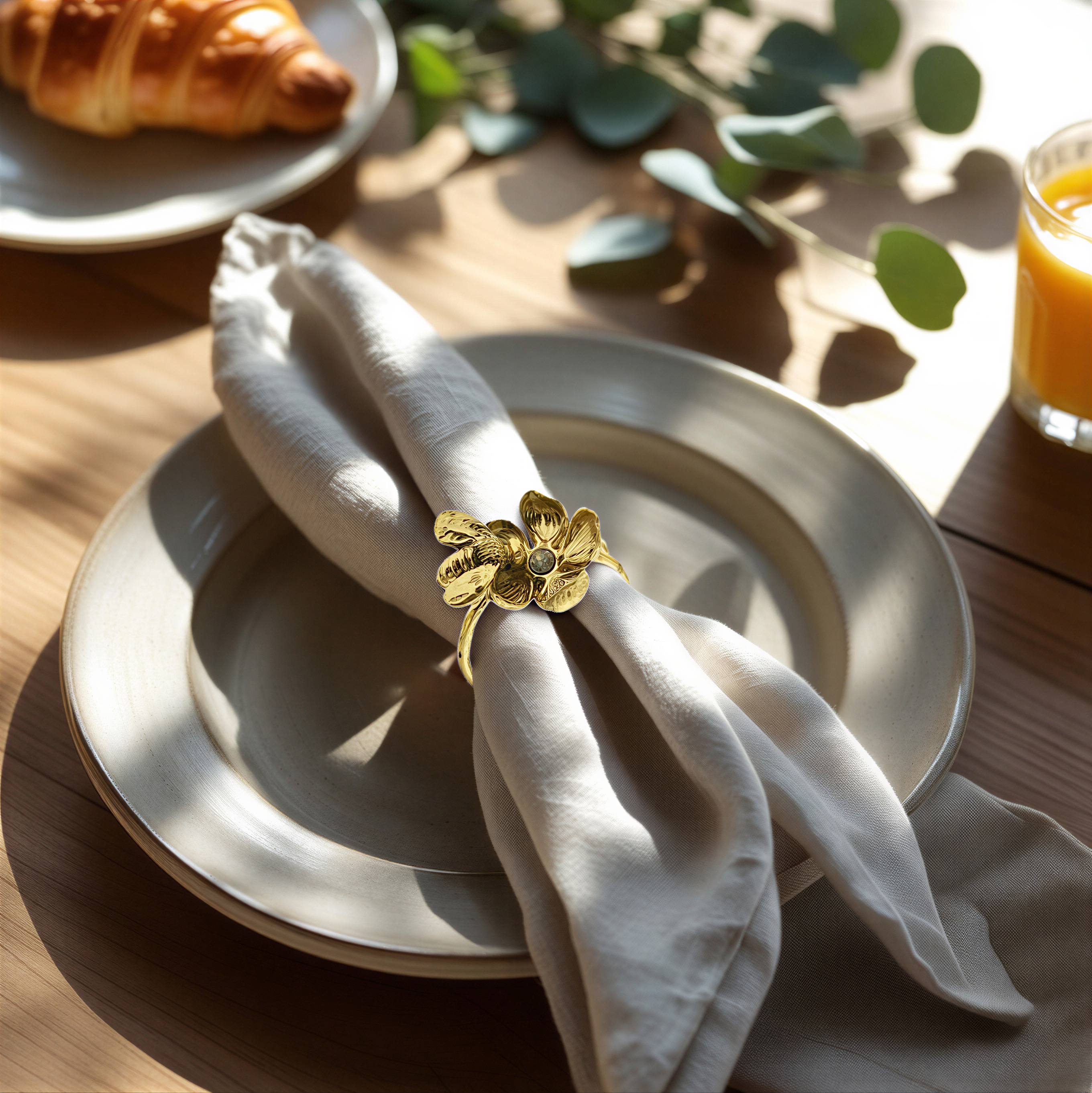 Gold Bee Napkin Rings - Elegant Rust Resistant Napkin Ring Set of 4 for Table Decor