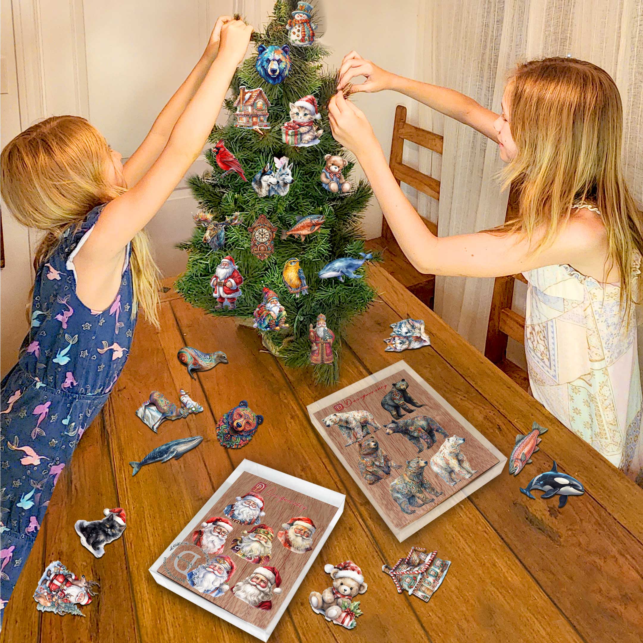 Parrots Clip-On Eco Wood Decorative Ornaments Set of 6 by G. Debrekht - Christmas Decor - 8090013C-S6