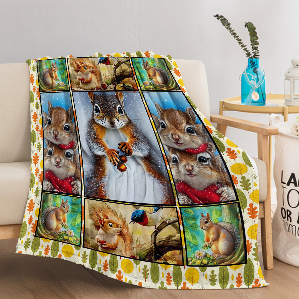 1pc Cute Cartoon Squirrel Printed Blanket, Soft And Skin Friendly Casual Blanket, Cover Blanket, Multi Scene Warm Decorative Blanket, Suitable For All Seasons