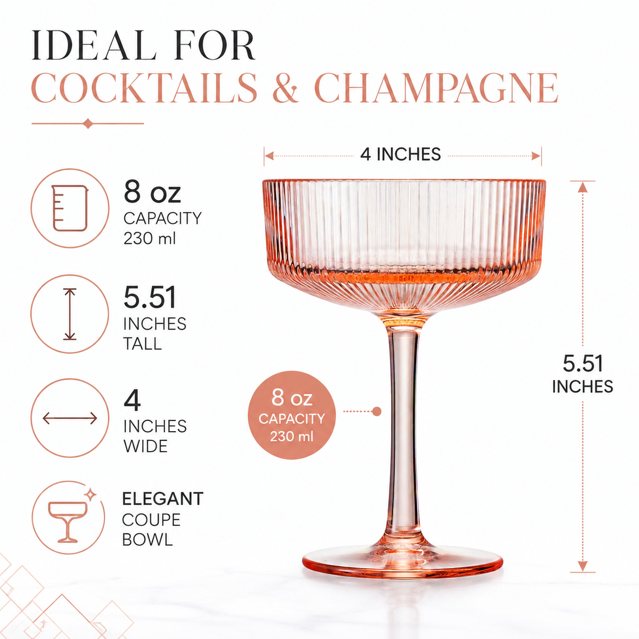 Madrid Acrylic Champagne Coupe Cocktail Glassware, Set of 4