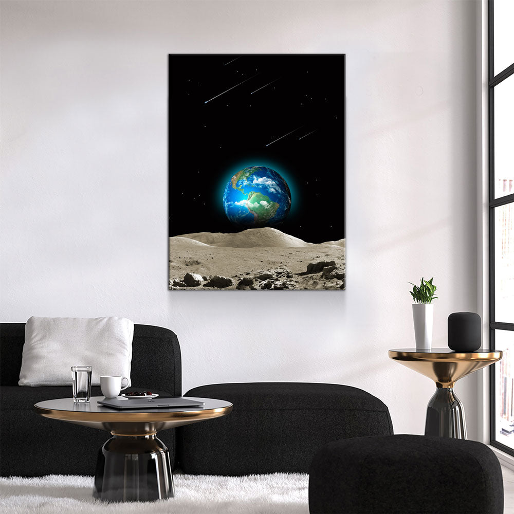 Earth Beautiful Canvas Wall Art, Earth From Moon, Galaxy Decor, Abstract Earth, Abstract Moon Print