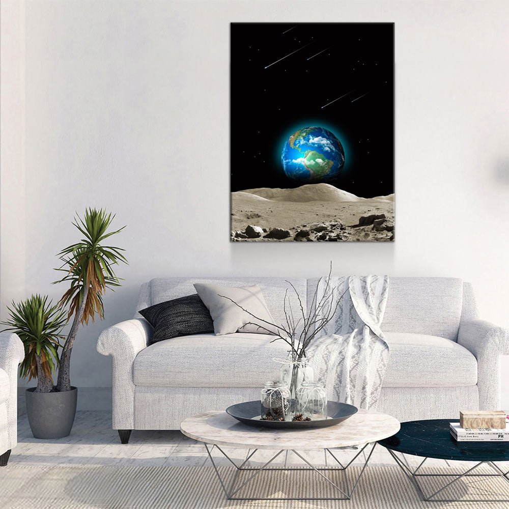 Earth Beautiful Canvas Wall Art, Earth From Moon, Galaxy Decor, Abstract Earth, Abstract Moon Print
