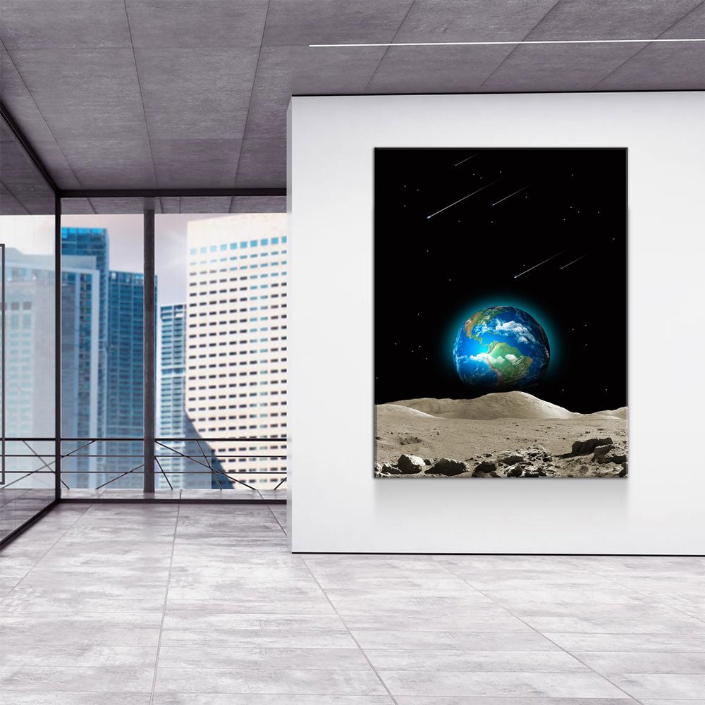 Earth Beautiful Canvas Wall Art, Earth From Moon, Galaxy Decor, Abstract Earth, Abstract Moon Print