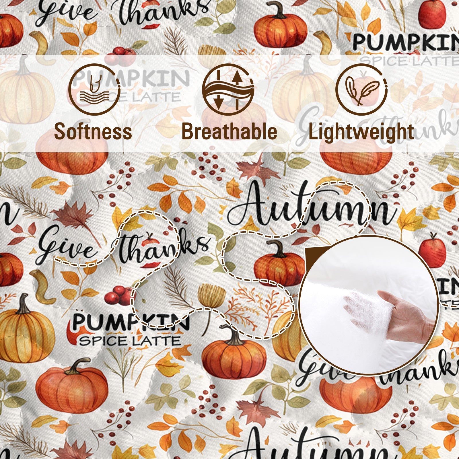 3pcs Pumpkin Autumn Leaves Design Quilt Set All Seasons Bedding Quilt Bed Set With 2 Pillowcases For Kids Teens Adults Bedroom