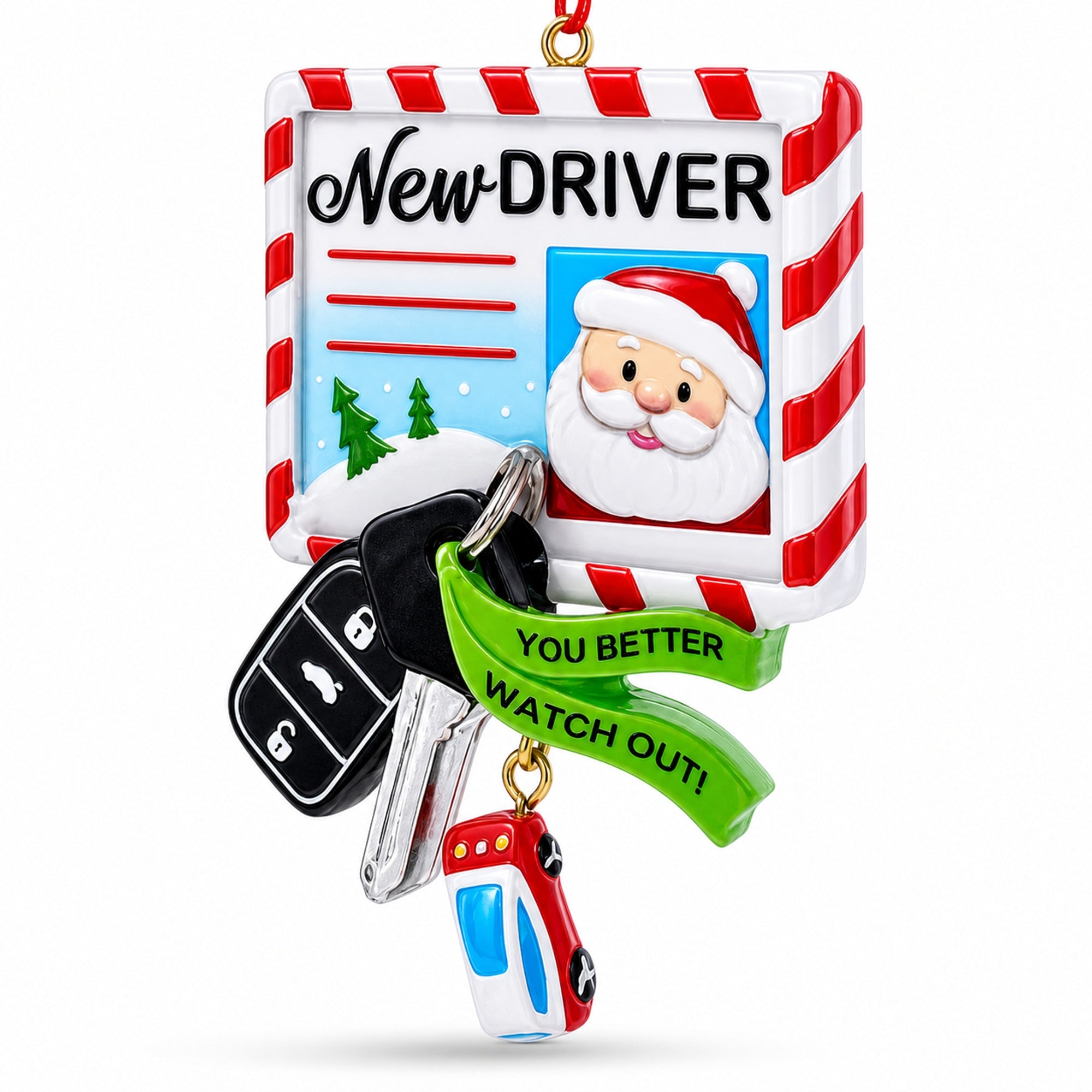 New Driver Santa License with Car Keys Resin Christmas Ornament