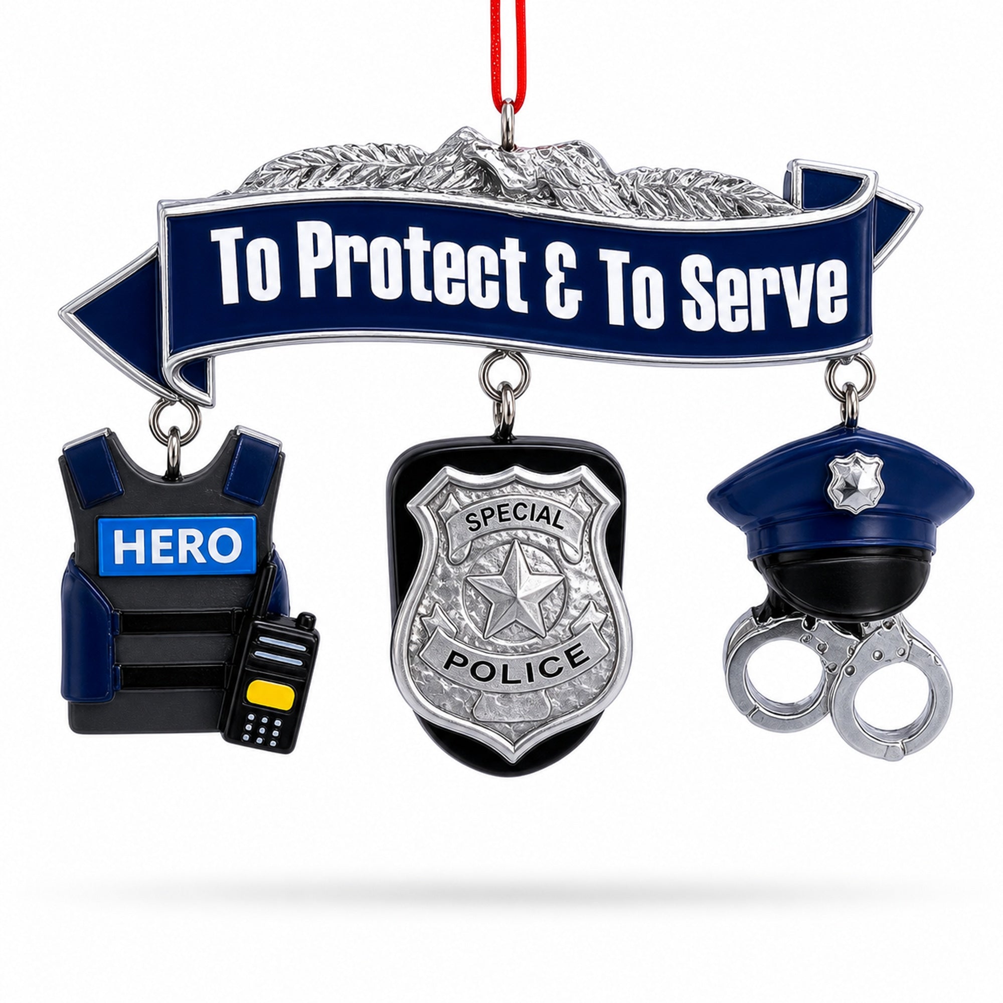 Serve Honor & Protect Police Badge and Gear Resin Christmas Ornament