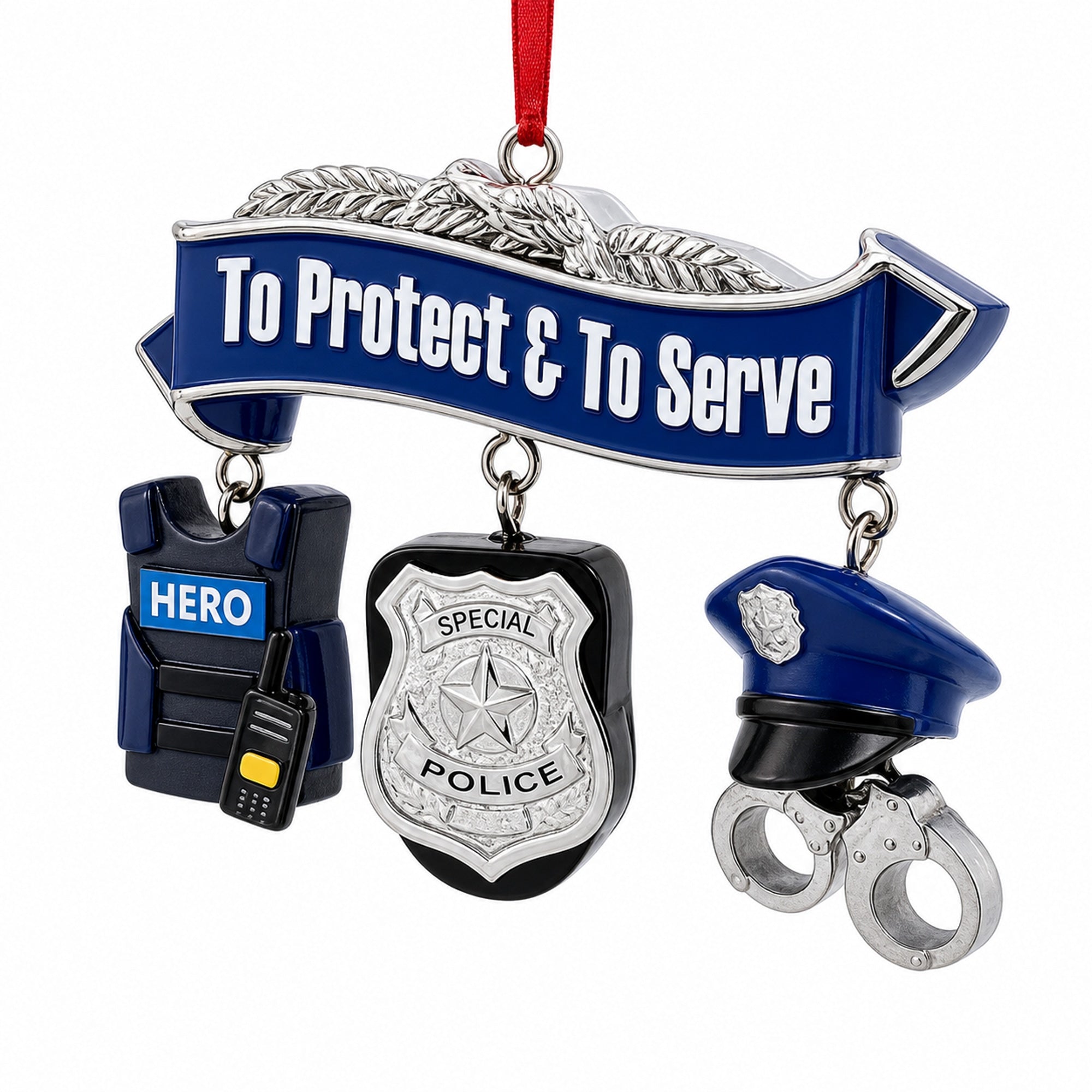 Serve Honor & Protect Police Badge and Gear Resin Christmas Ornament