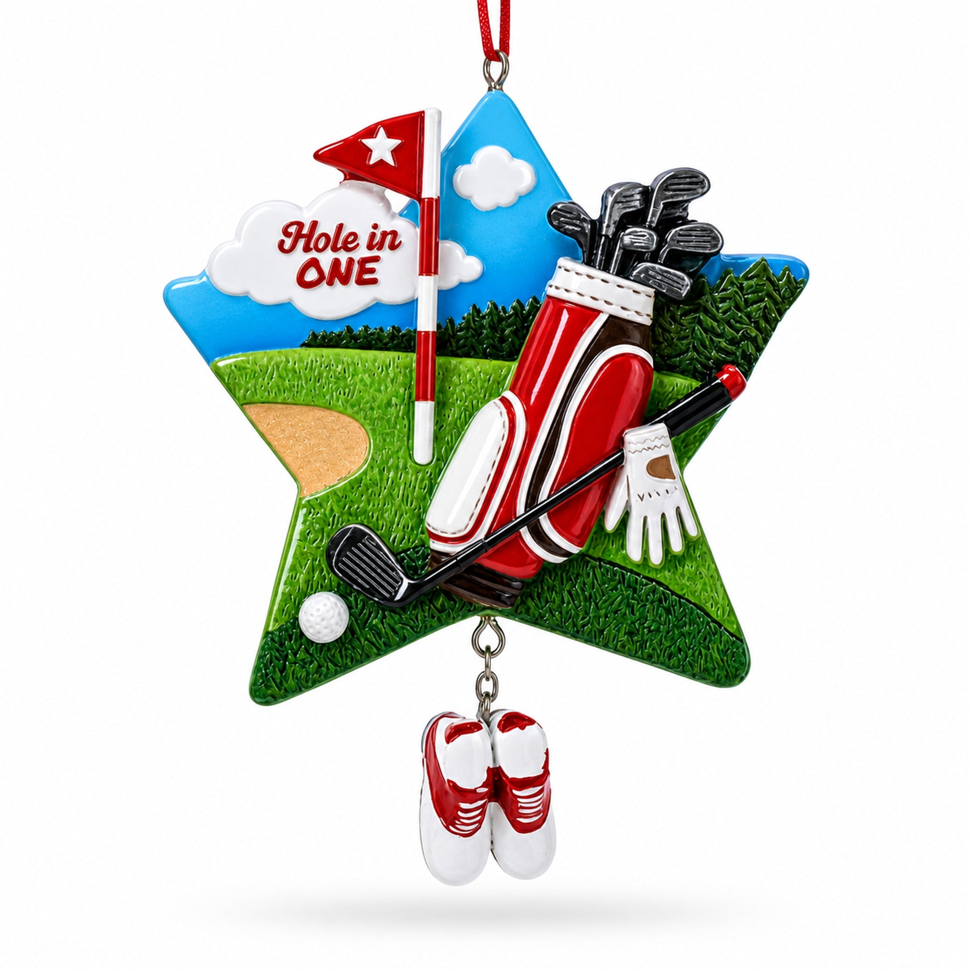 Hole in One Golf Bag with Flag and Shoes Resin Christmas Ornament