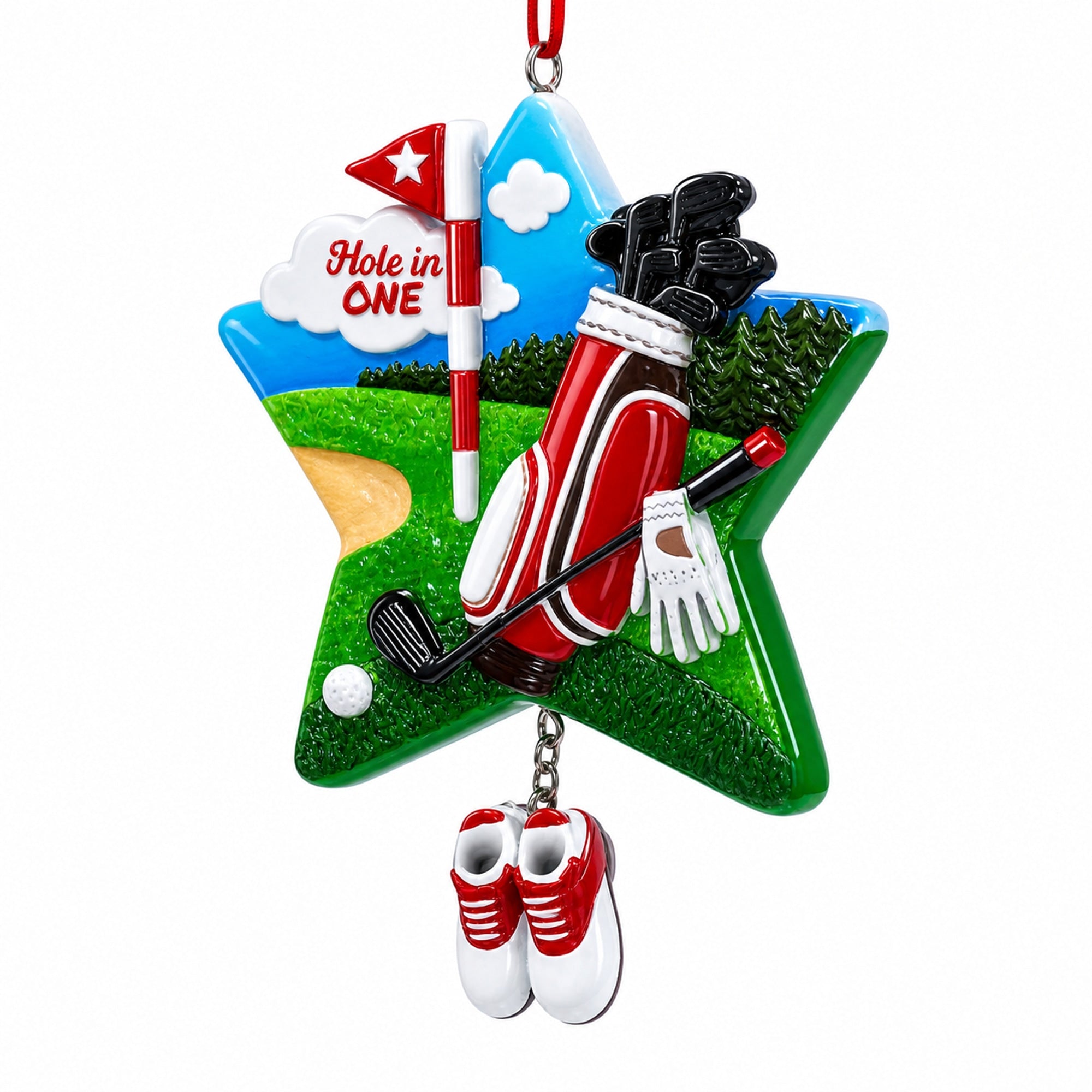 Hole in One Golf Bag with Flag and Shoes Resin Christmas Ornament