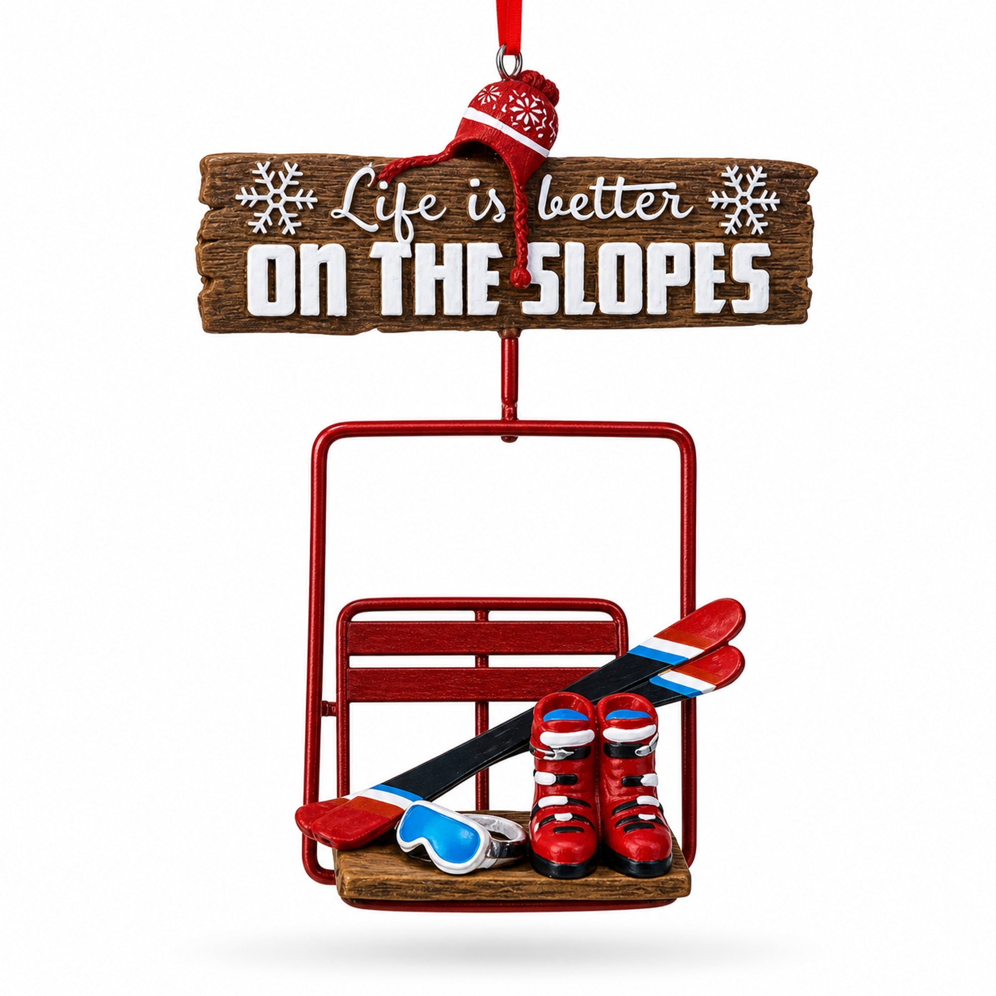 Life is Better on the Slopes Ski Lift with Skis Resin Christmas Ornament