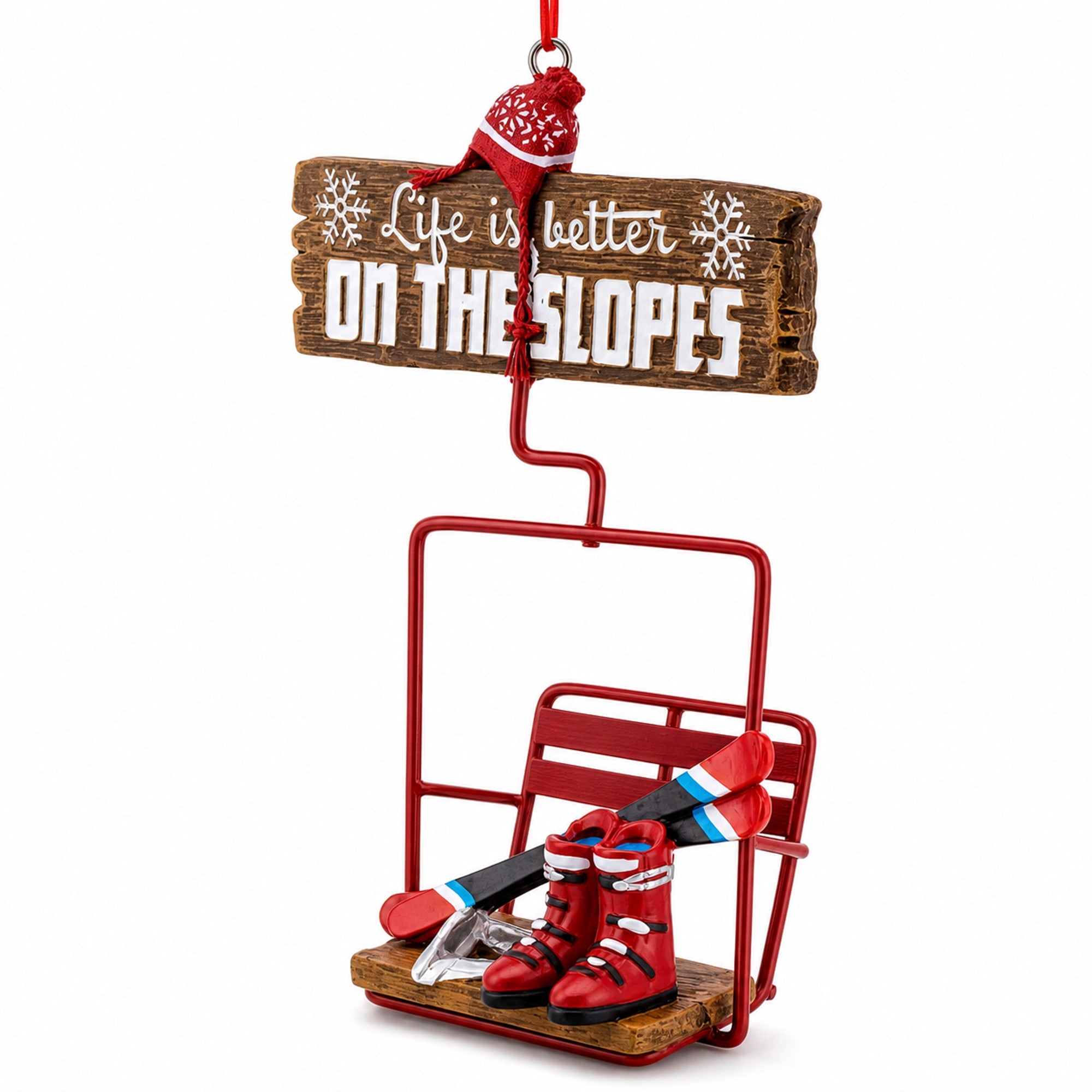 Life is Better on the Slopes Ski Lift with Skis Resin Christmas Ornament