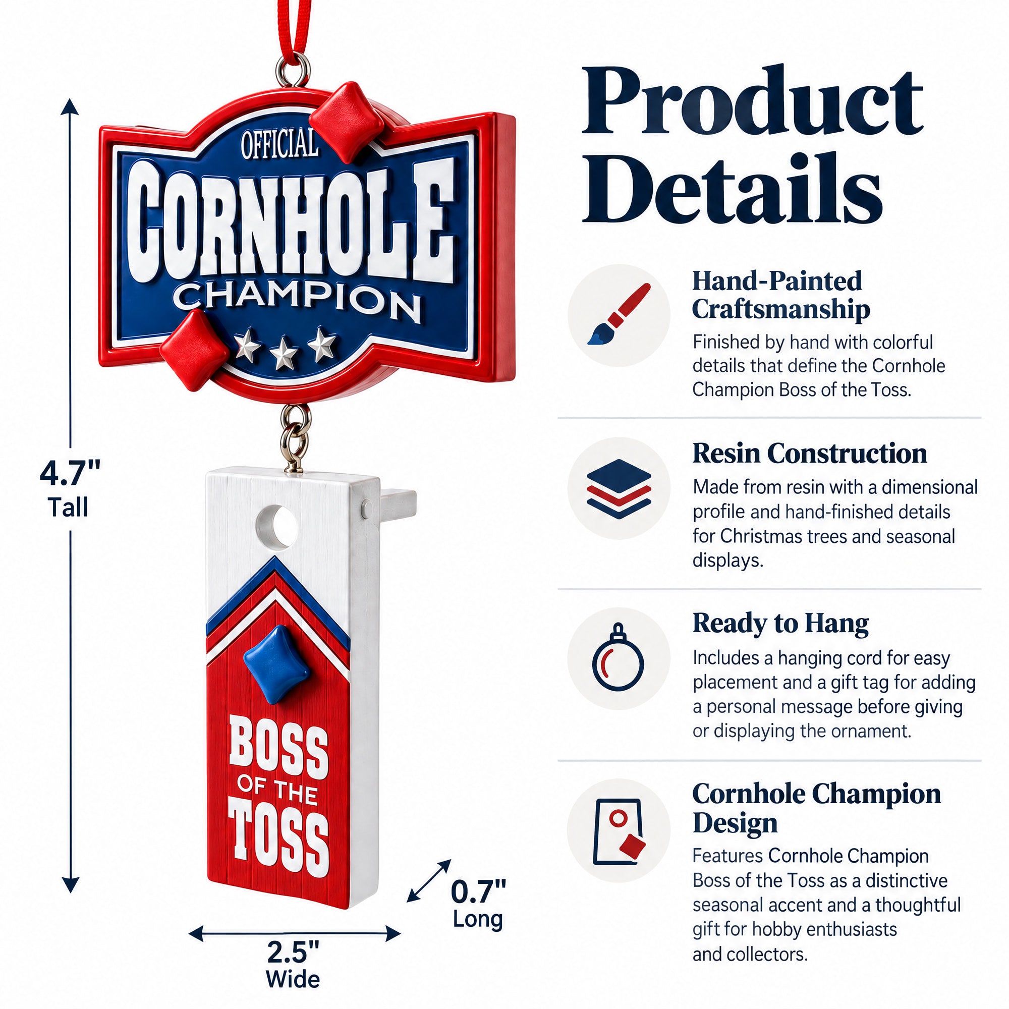 Official Cornhole Champion Boss Of The Toss Resin Christmas Ornament