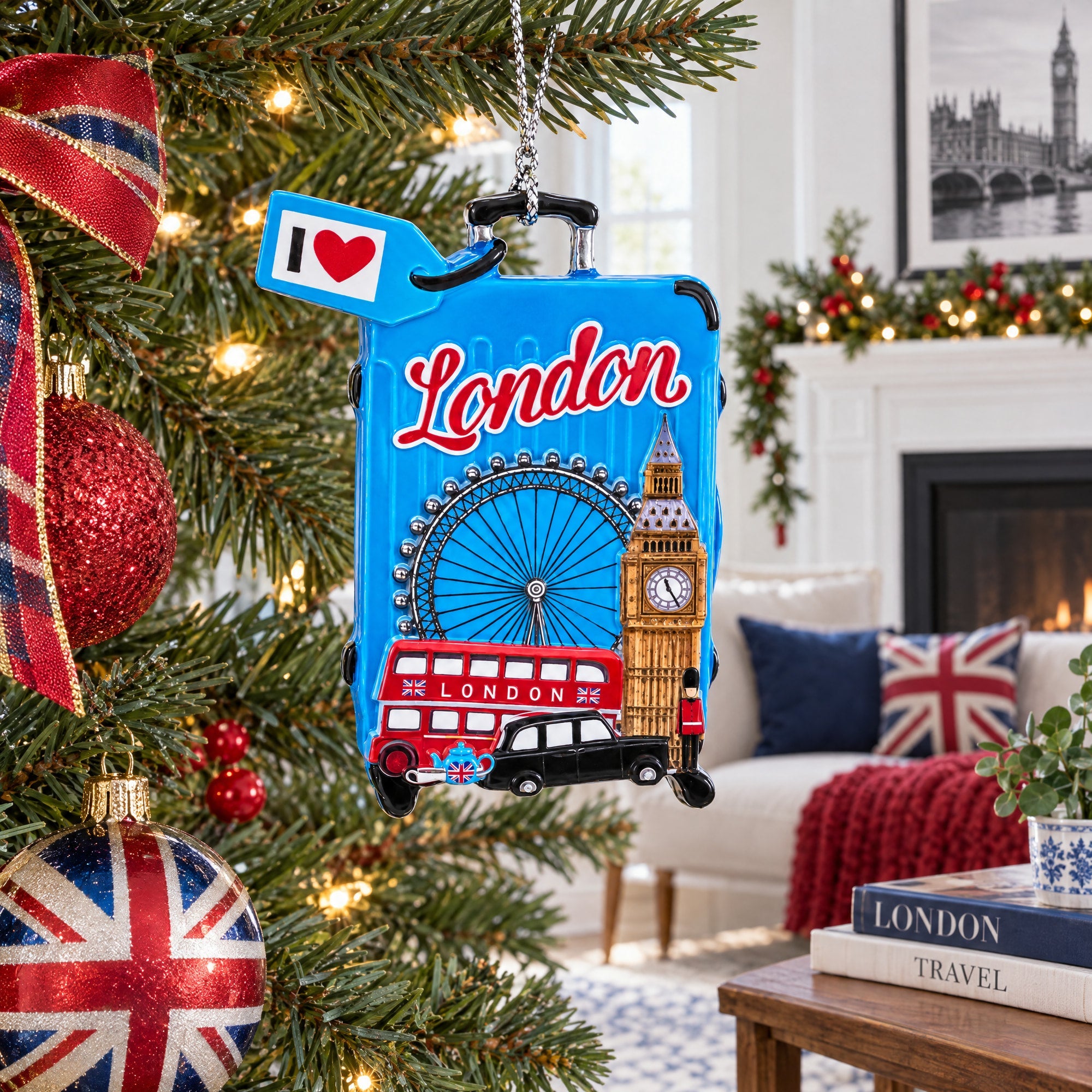 London Travel Souvenir Suitacase Luggage Big Ben Resin Christmas Ornament