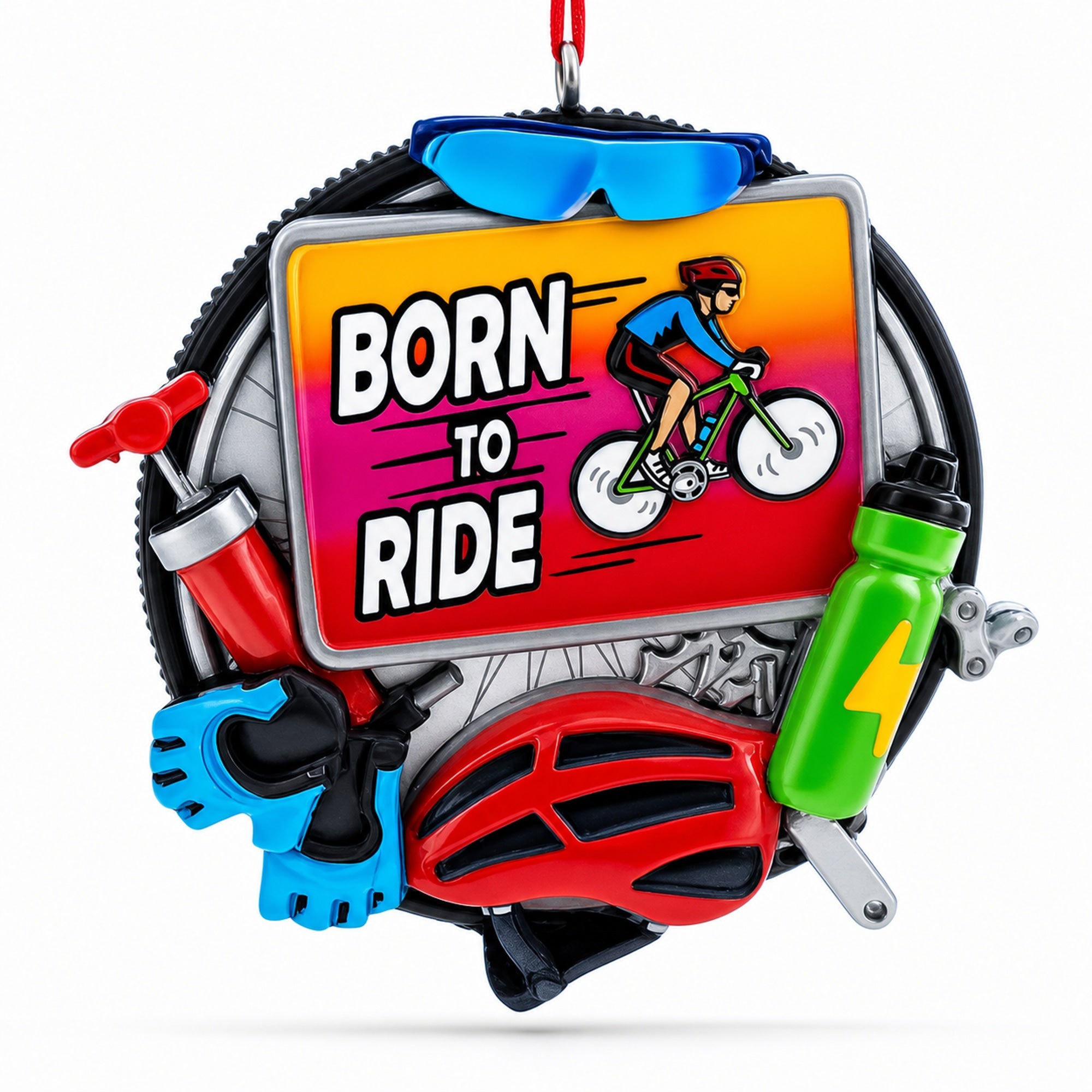 Born to Ride Cyclist Gear Resin Christmas Ornament