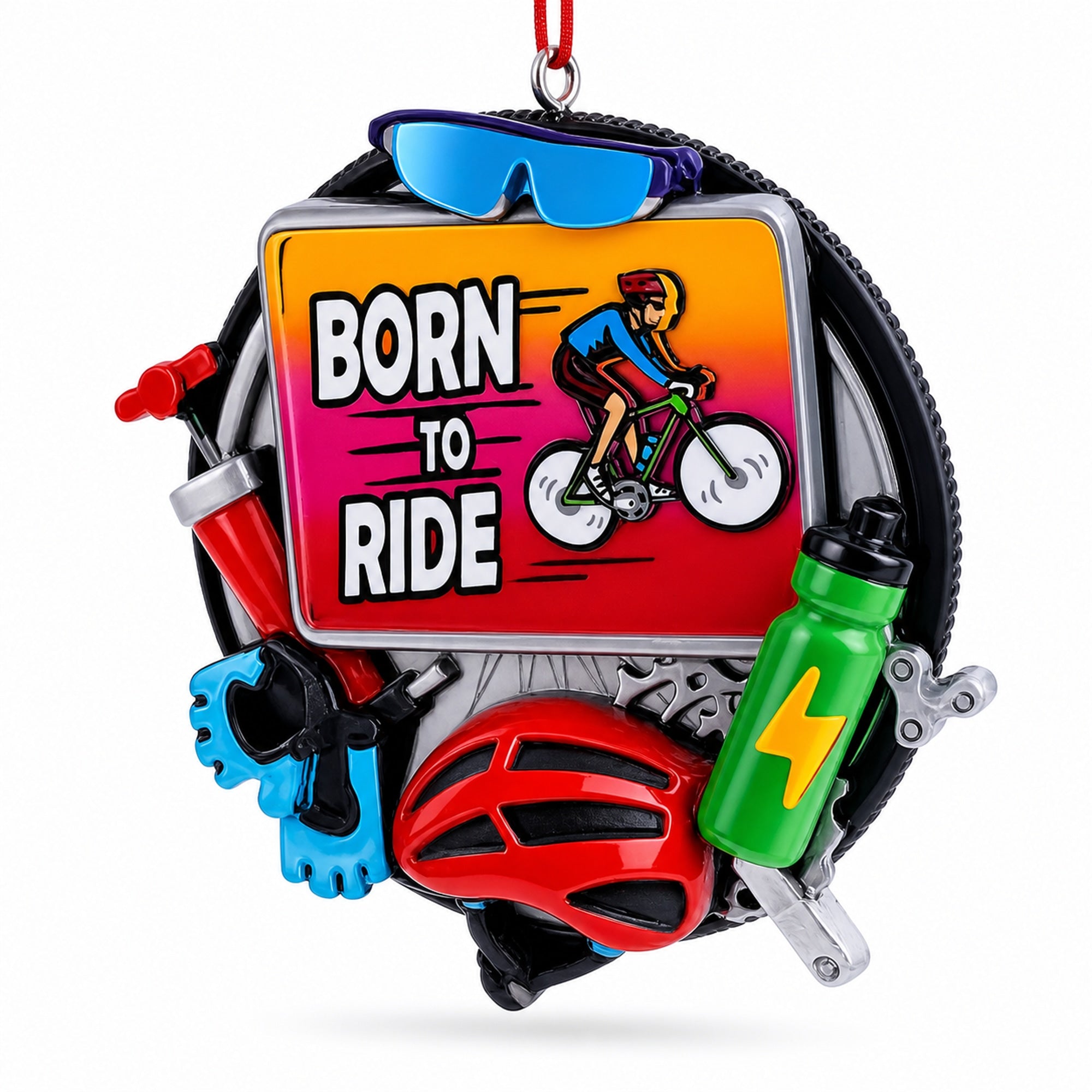 Born to Ride Cyclist Gear Resin Christmas Ornament